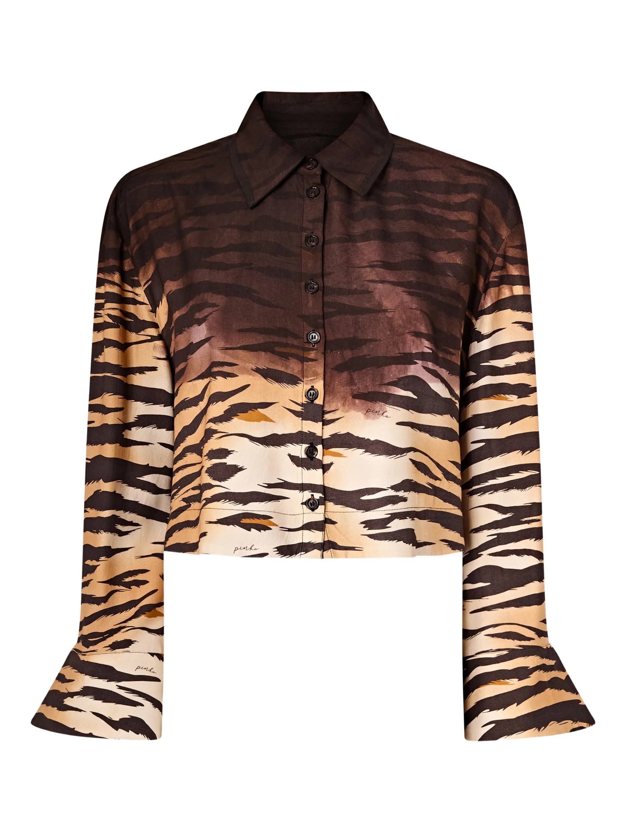 Brown Cordelia Cropped Tiger-Stripe Print Shirt