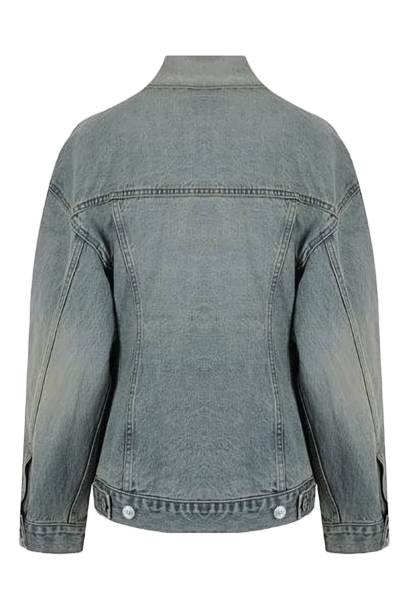 Fitted Blue Denim Jacket with Button-Up Front