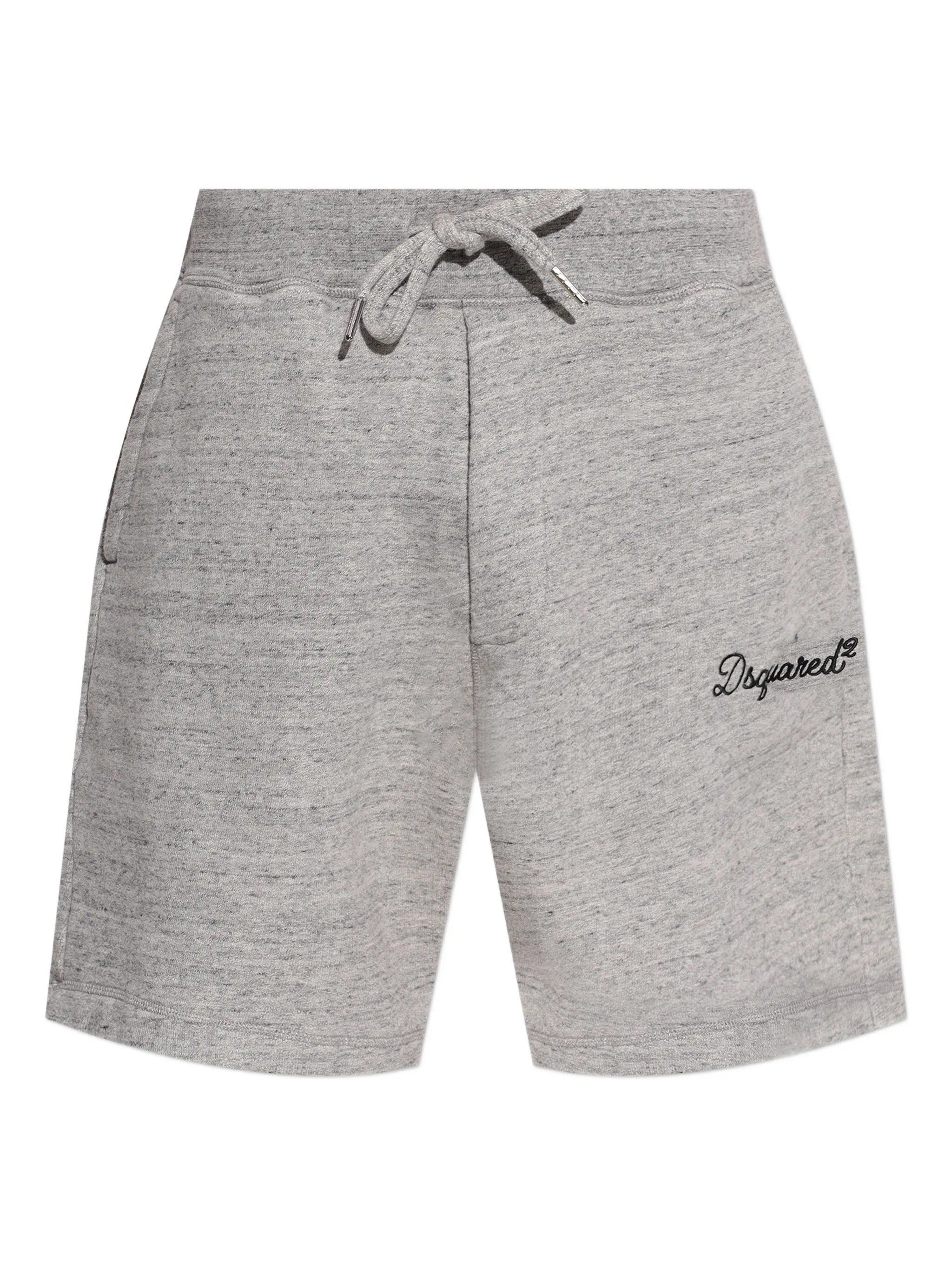 Grey Heathered Cotton Embroidered Logo Shorts