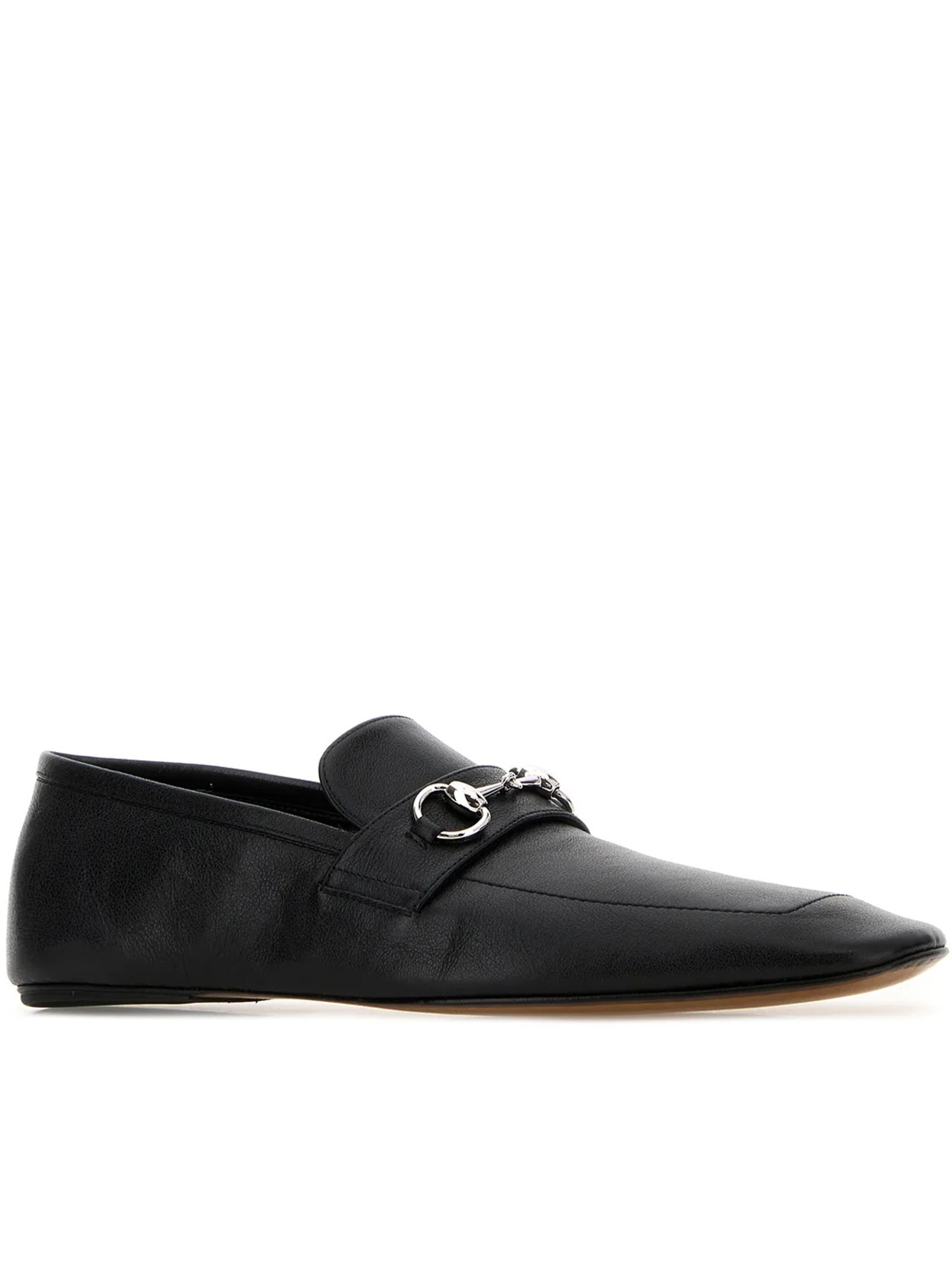 Black Leather Pointed Toe Horsebit Moccasins