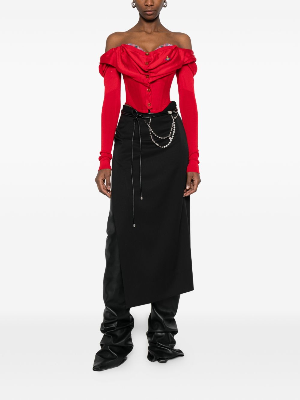 Off-Shoulder Red Top With Draped Neckline
