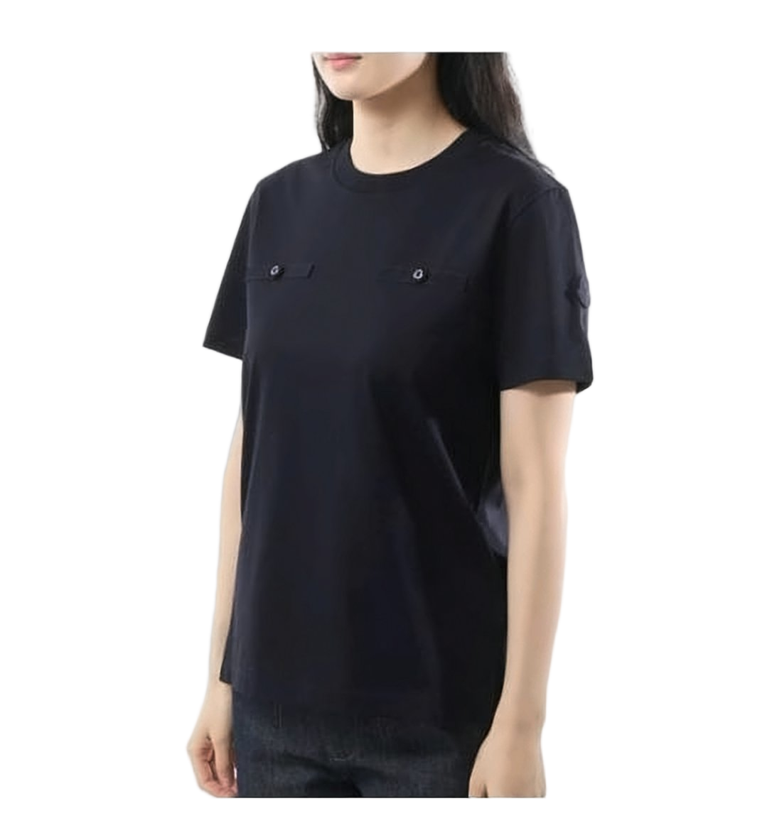Minimalist Black Short-Sleeve T-Shirt with Buttoned Tabs