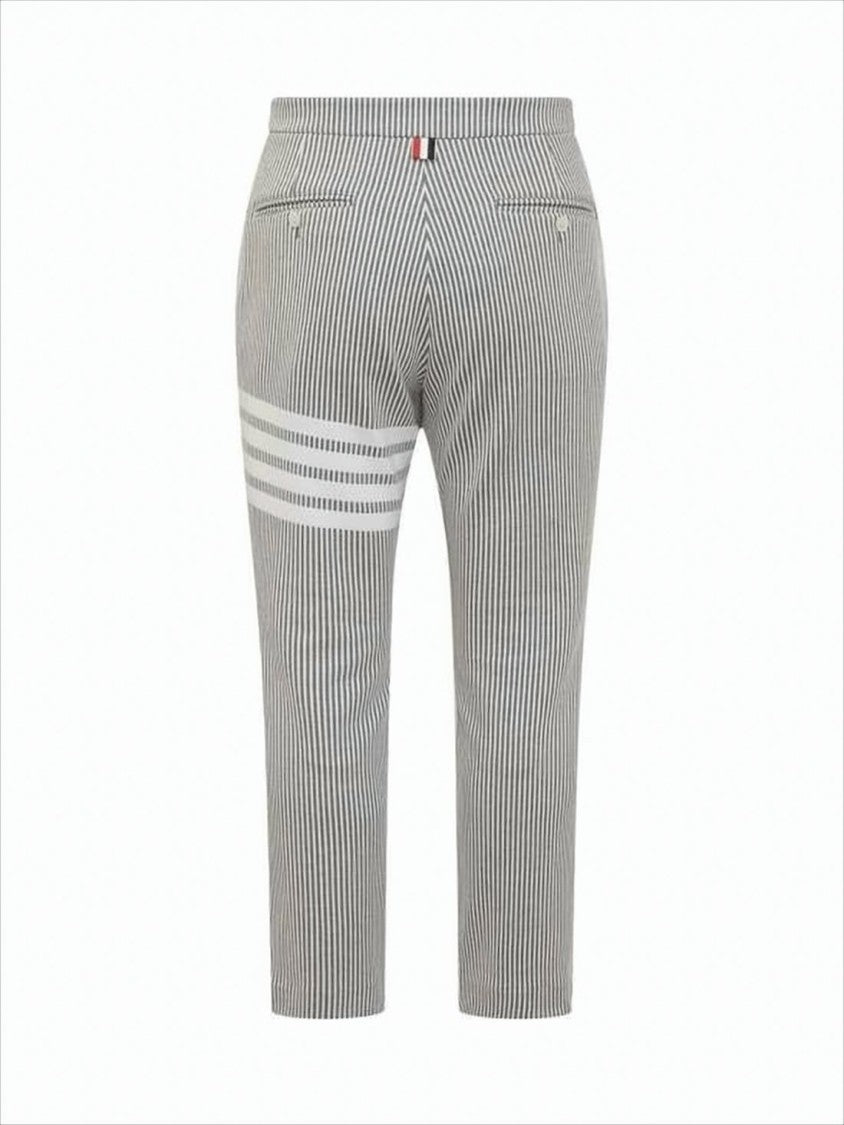 Tailored Grey Cotton Suit Pants with Vertical Pinstripes