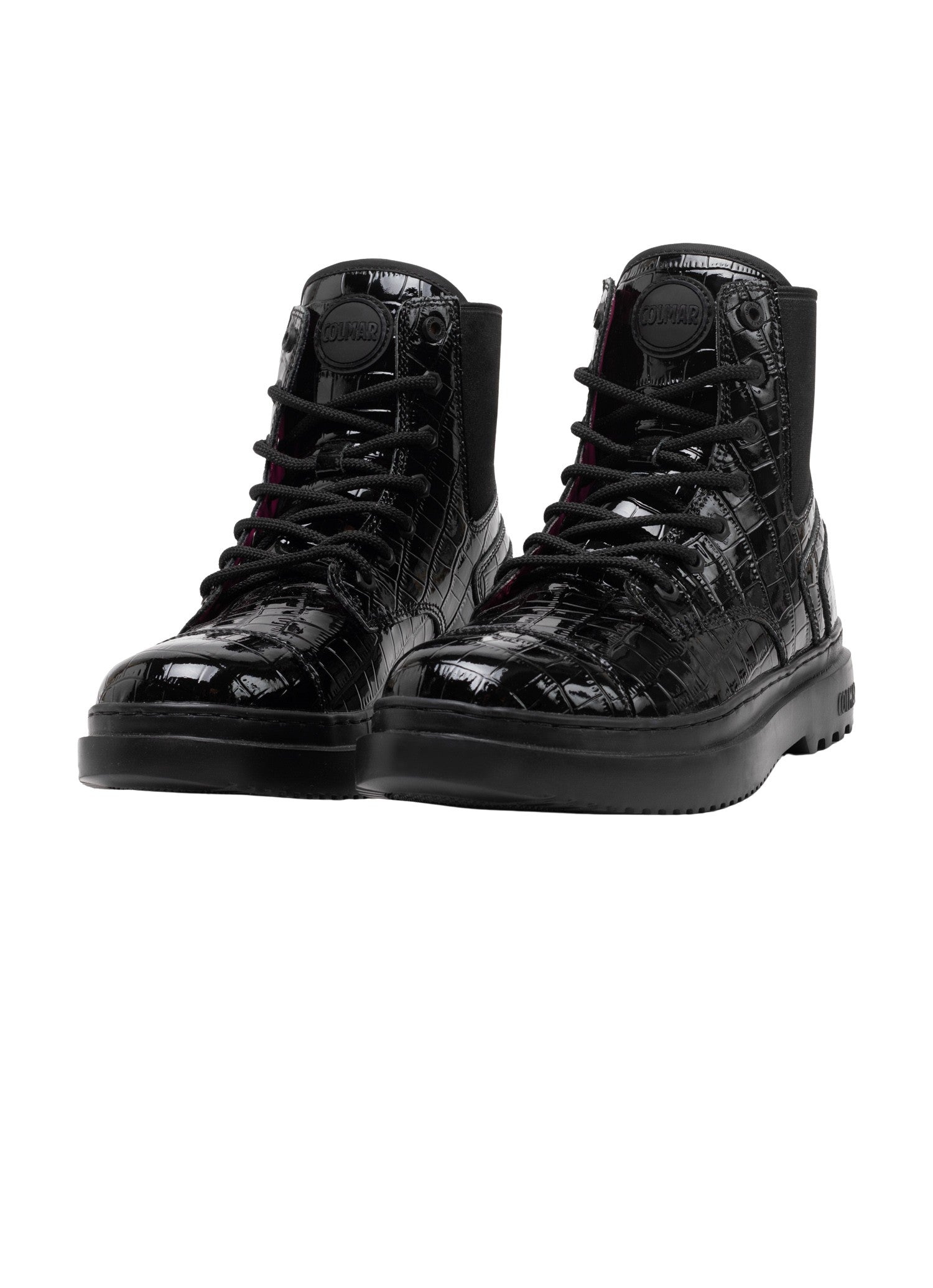 High-Gloss Crocodile Pattern Ankle Boots