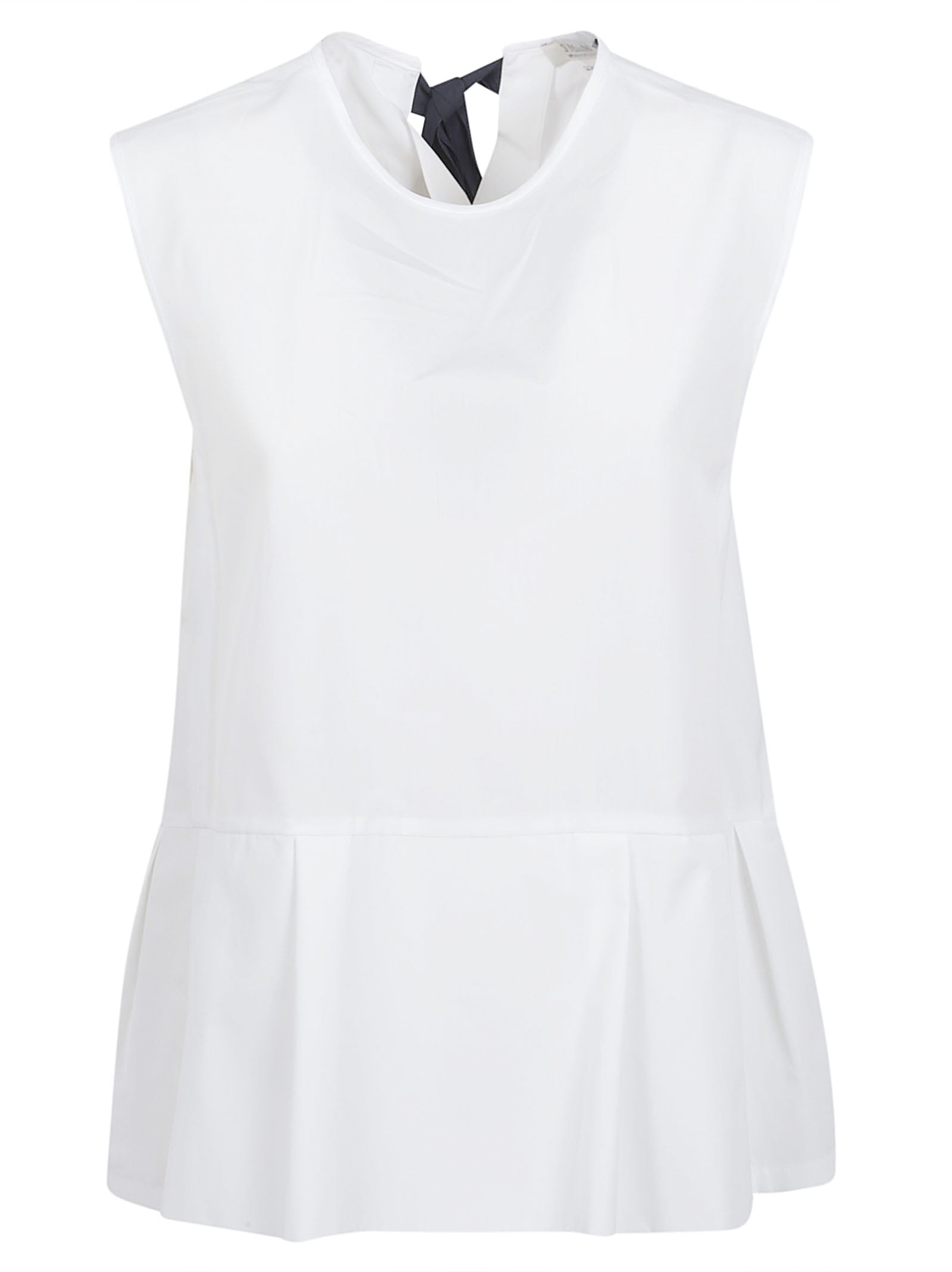 Cotton Poplin Top with Front Ruffles and Ribbon Tie Closure