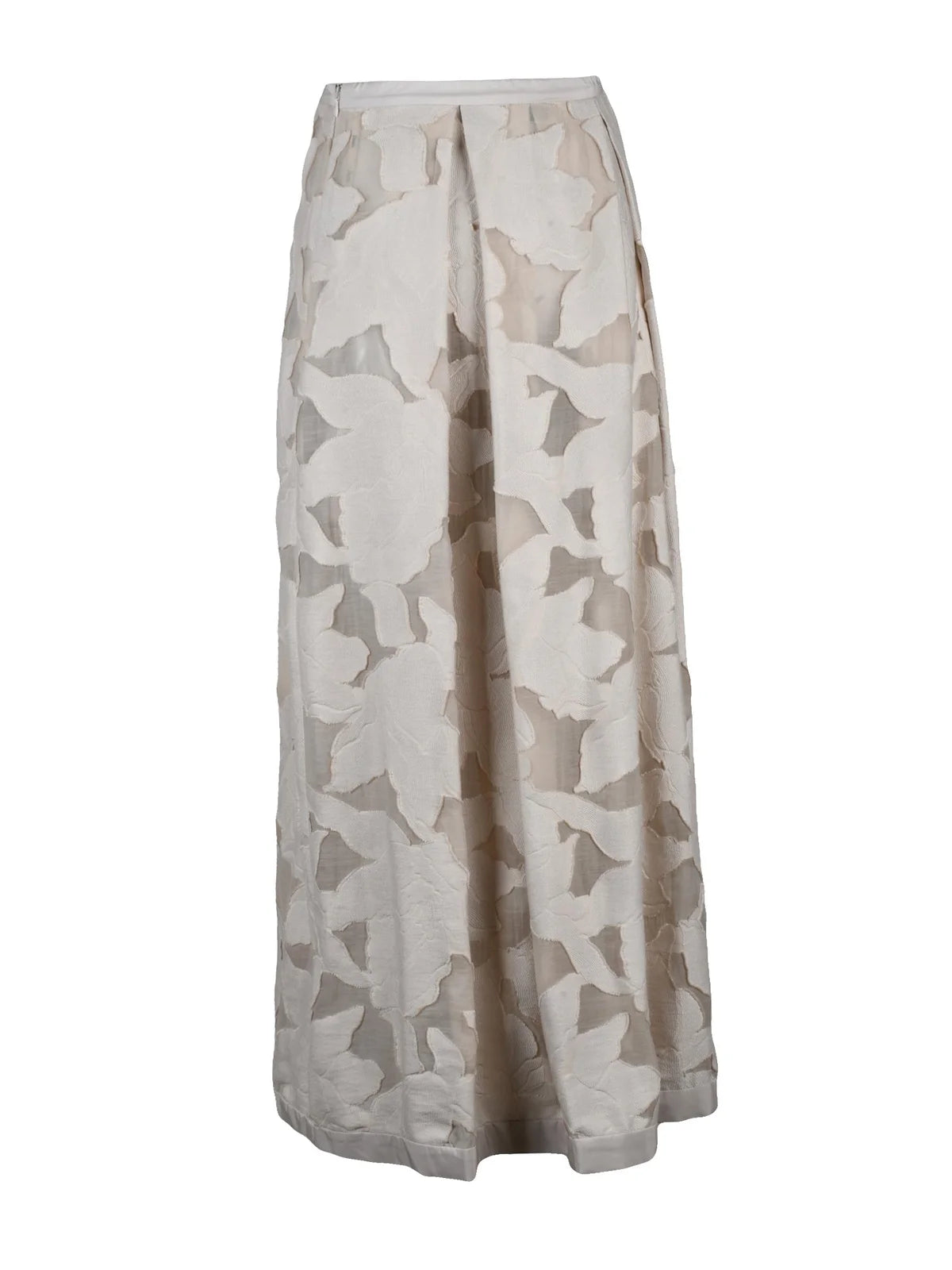 Beige Viscose Cotton Polyamide Women Long Skirt