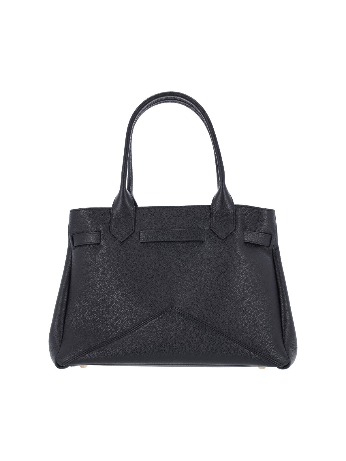 Structured Black Calf Leather Tote With Adjustable Buckle Detail