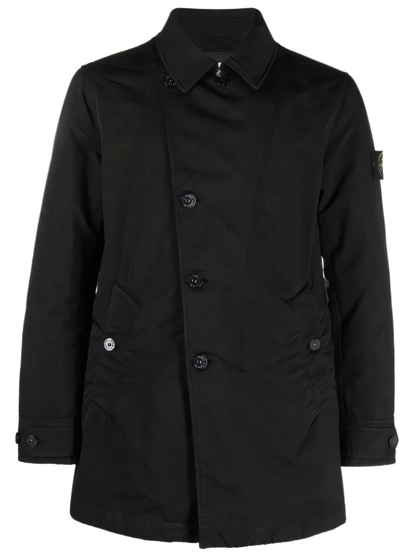 Structured Black Coat with Button-up Front