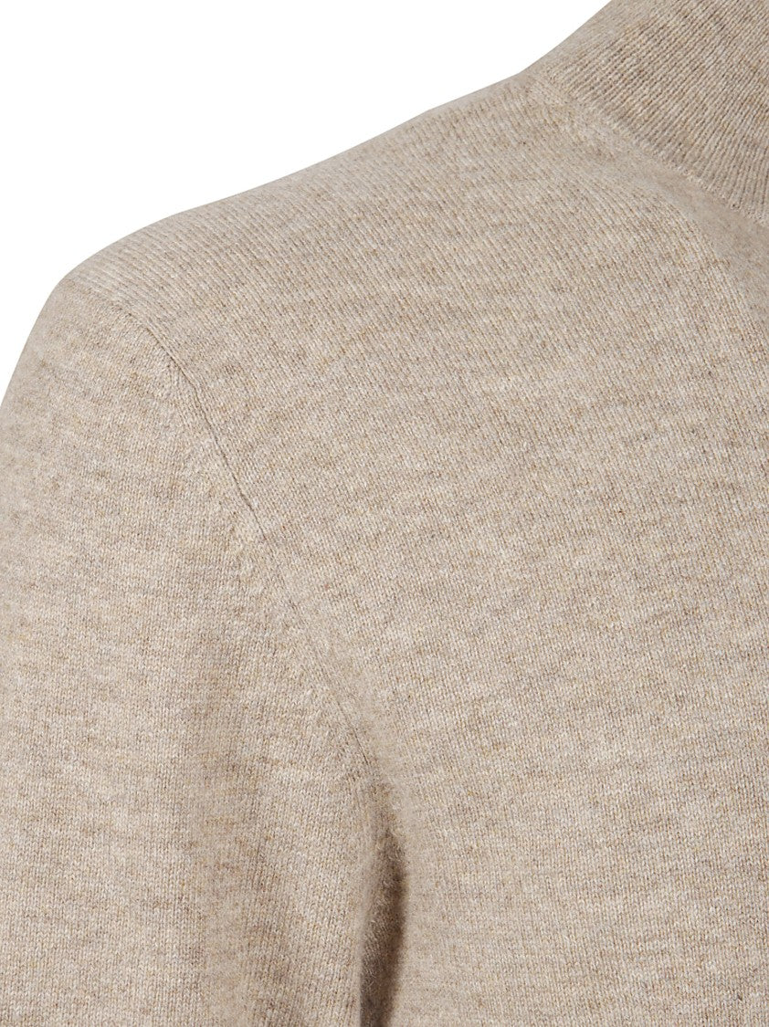 Plain Knit Beige Wool Sweater With Comfortable Fit