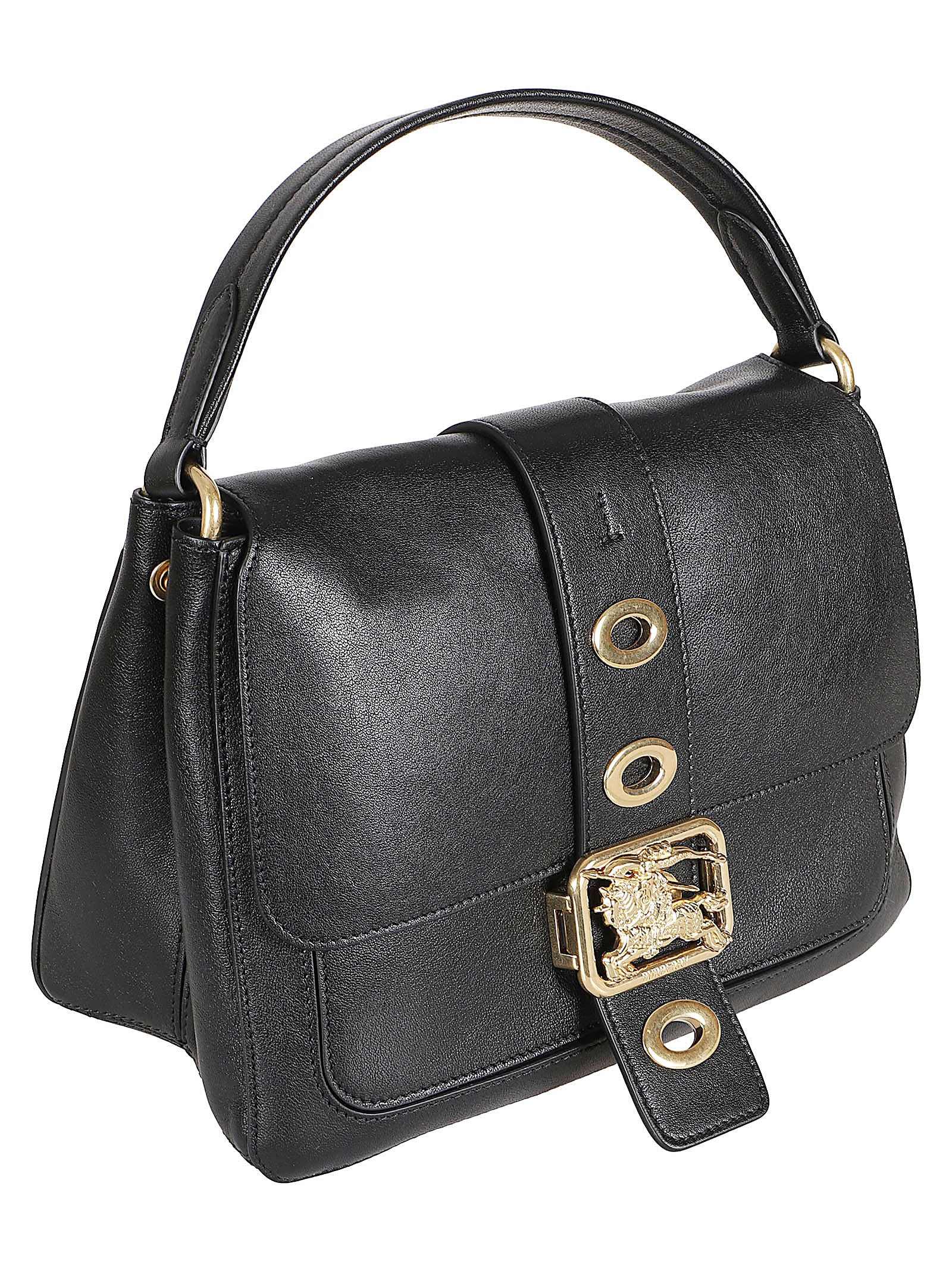 Rectangular Black Lamb Leather Handbag with Gold Accents