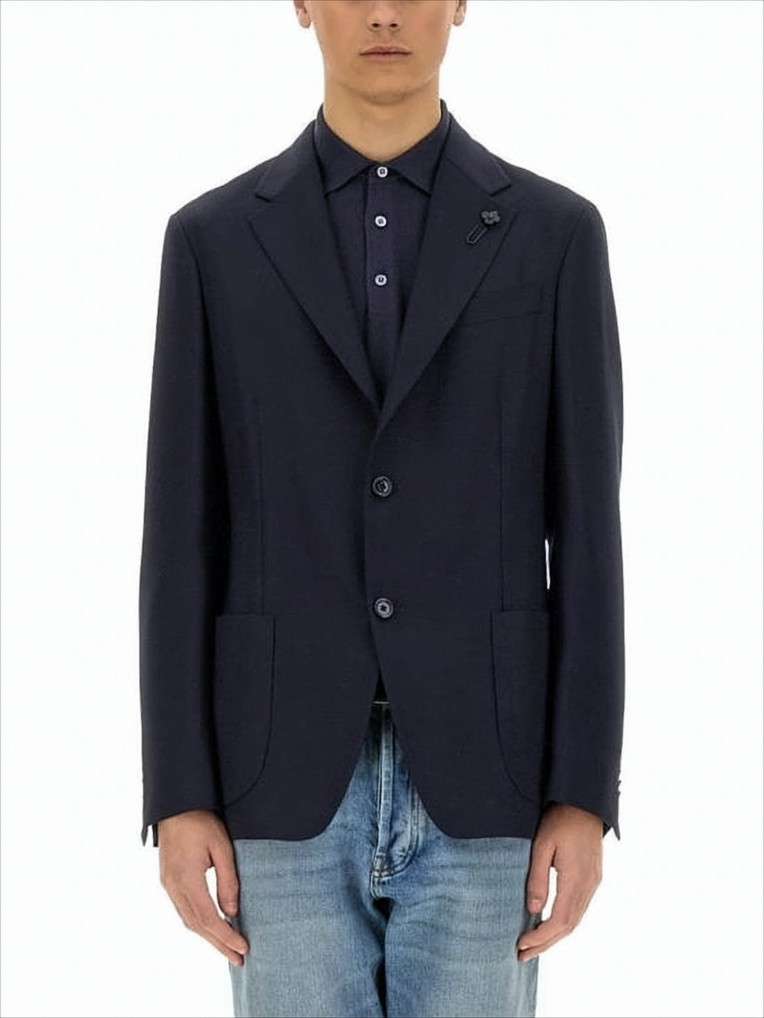 Tailored Blue Wool Jacket with Notch Lapels