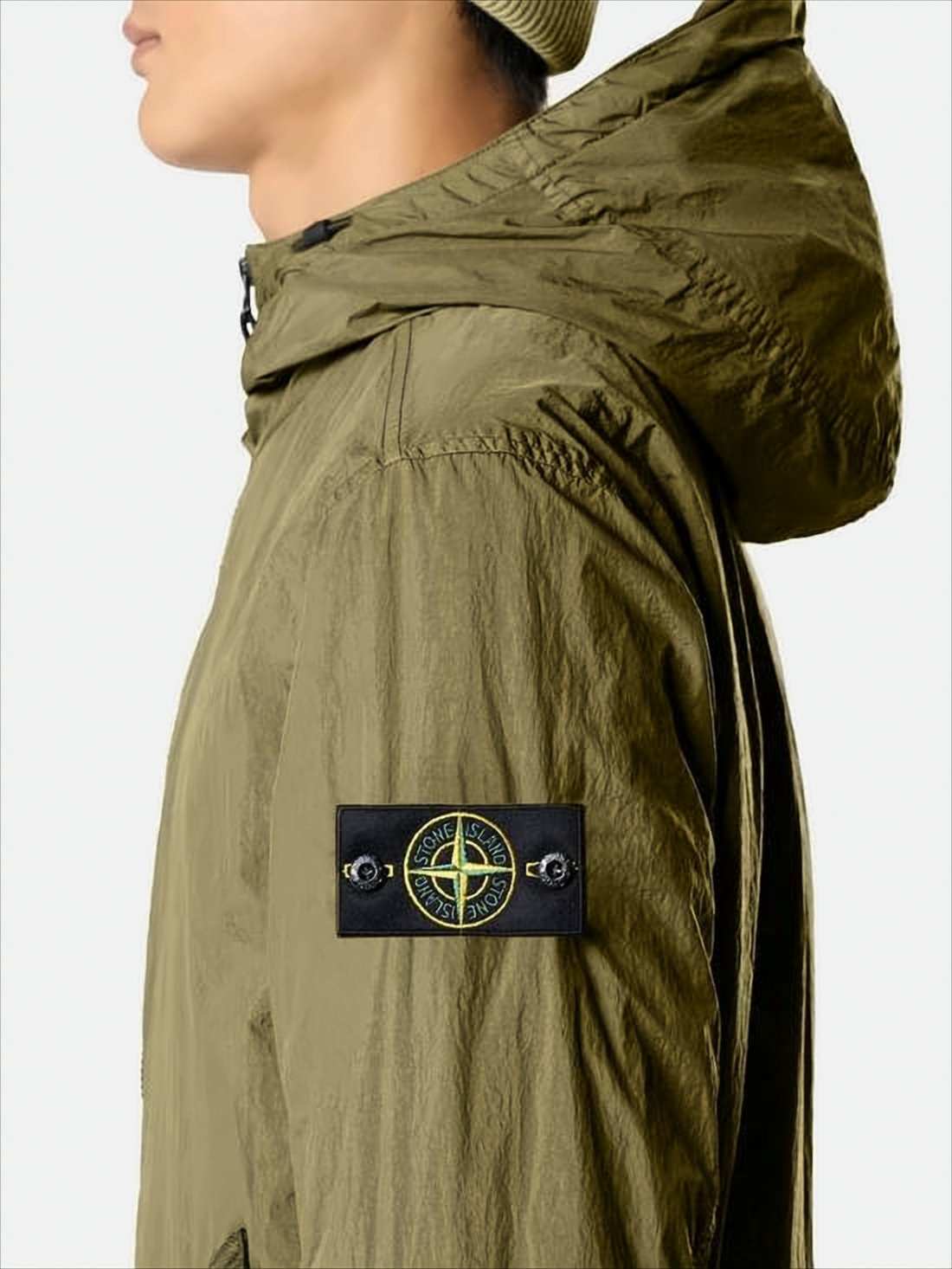 Crinkled Nylon Wind-Resistant Hooded Jacket