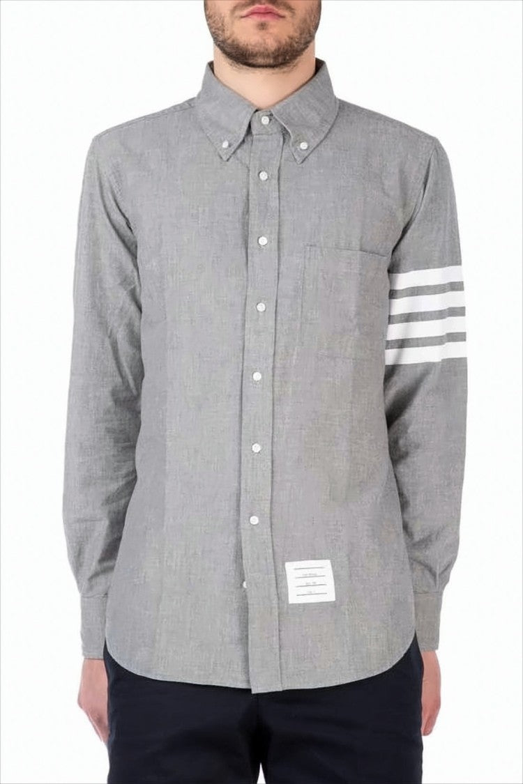 Long-Sleeve Shirt with Classic Collar and Striped Sleeve Detail