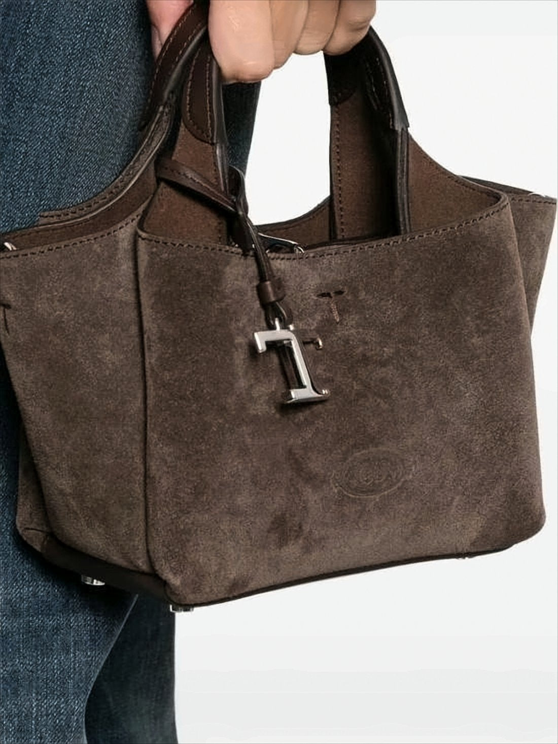 Compact Suede Calf Leather Tote Bag