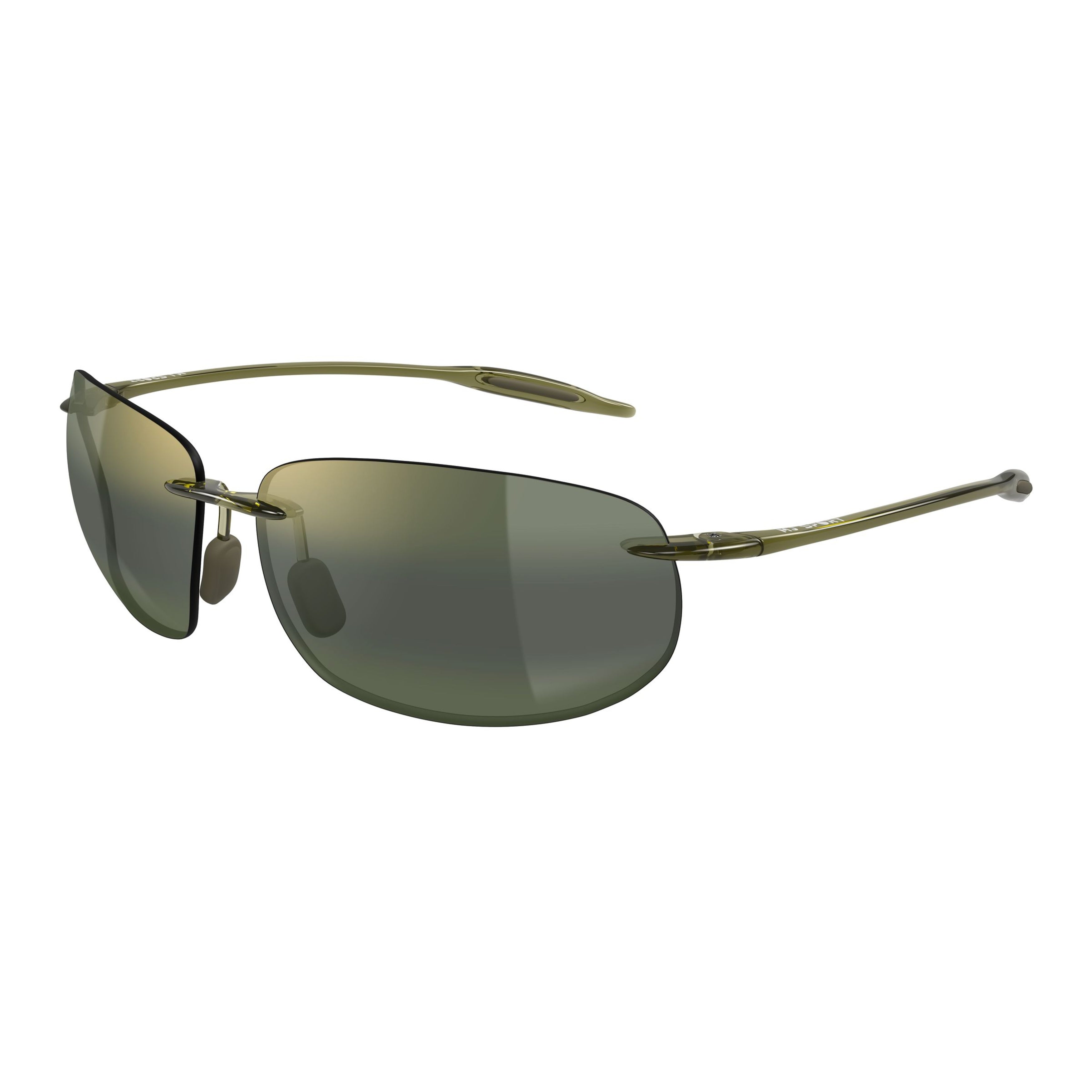 Breakwall Rimless Sunglasses with Rectangular Lenses and Olive-Green Accents