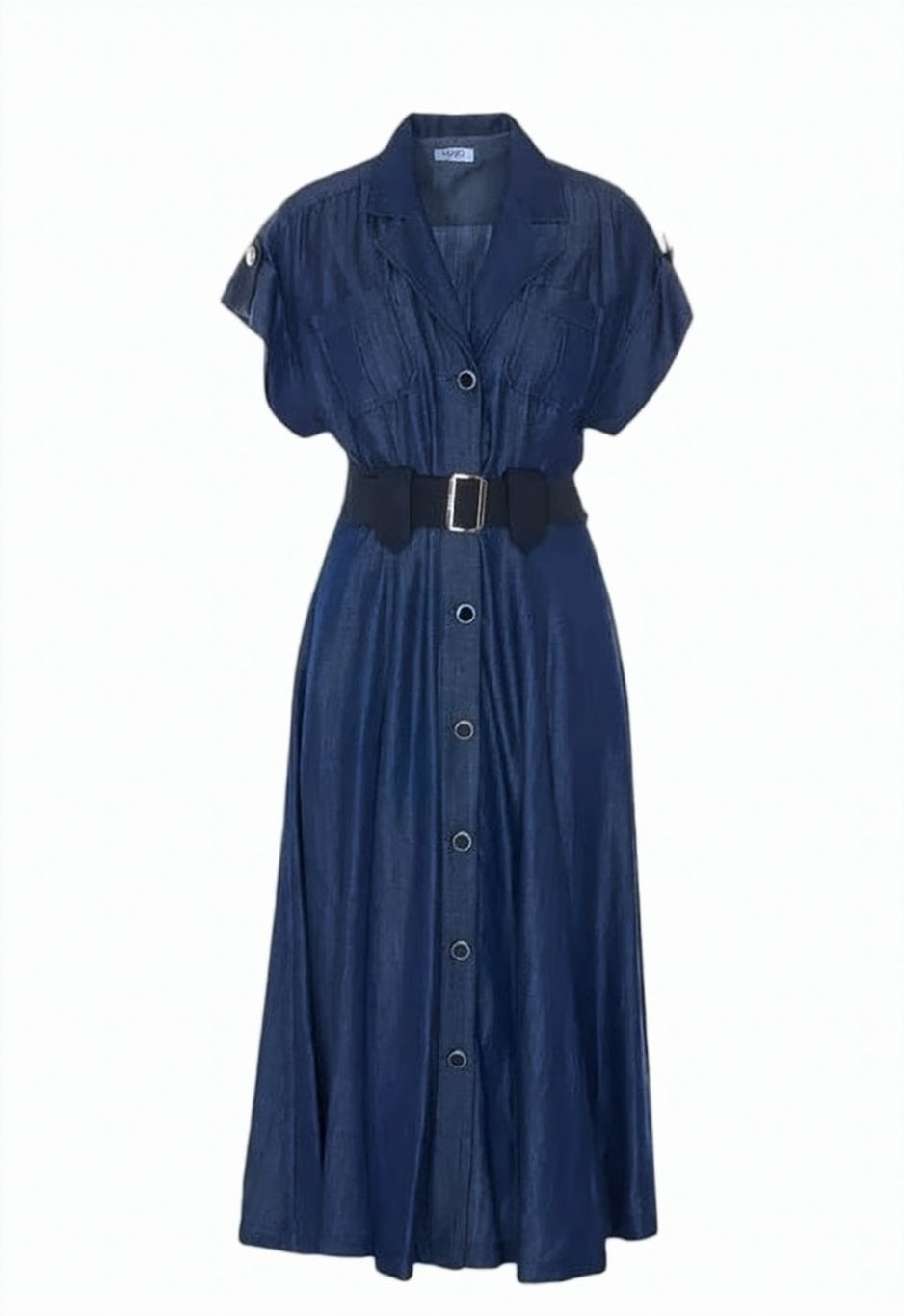 Denim Effect Belted Shirt Dress