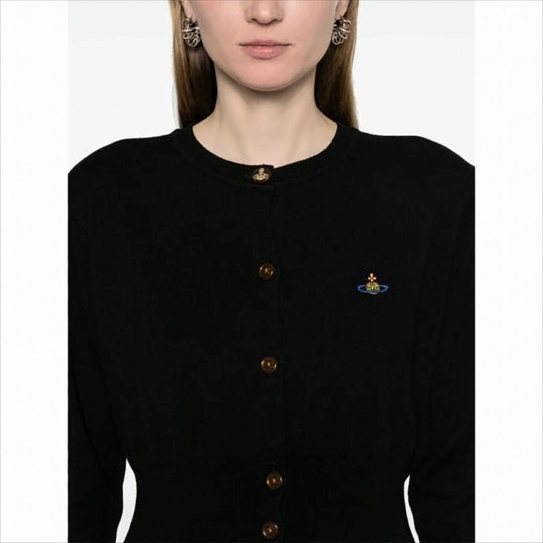 Fitted Round Neck Cardigan with Embroidered Detail