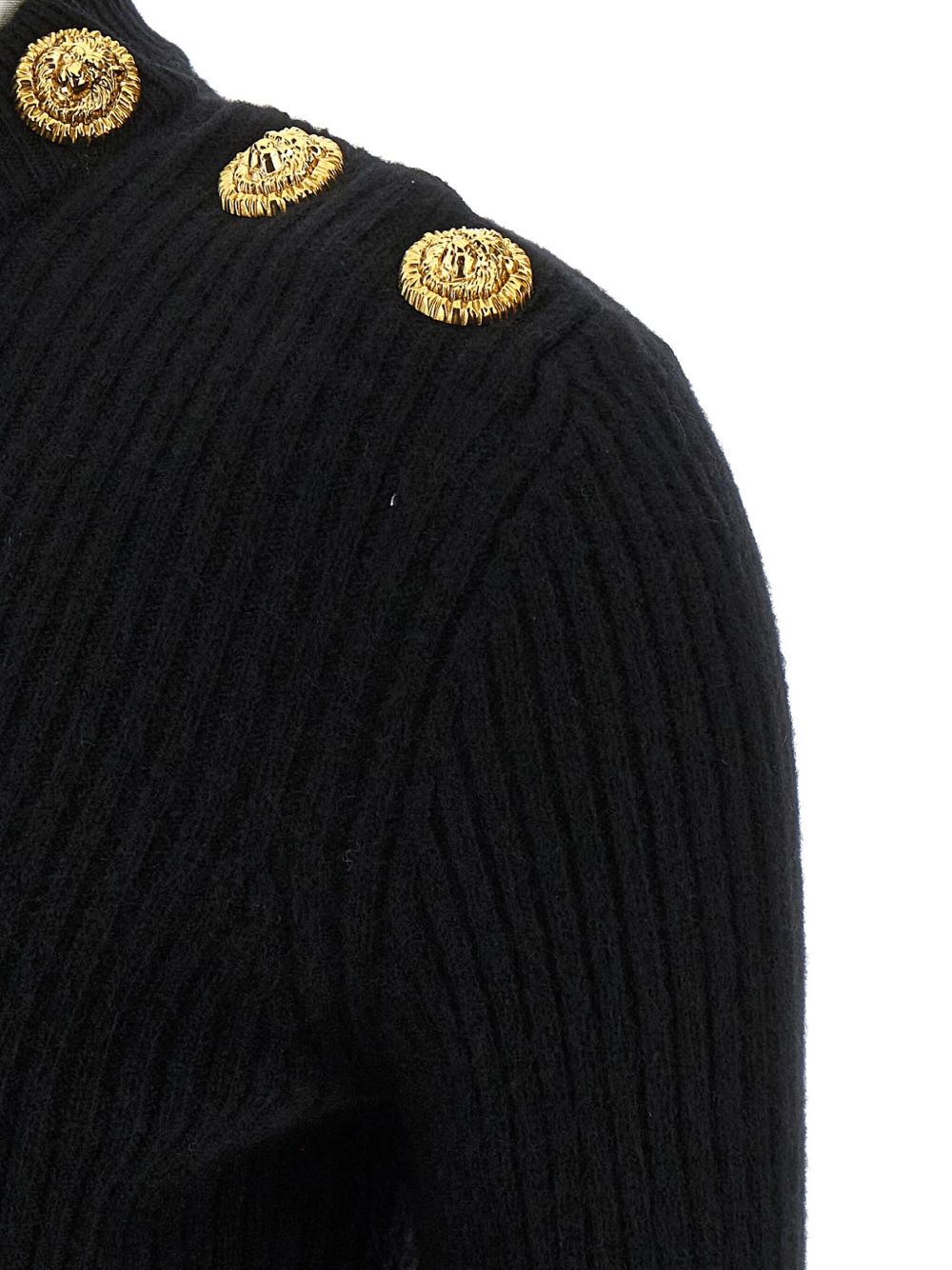 Ribbed-Knit Sweater with Lion-Head Button Detailing
