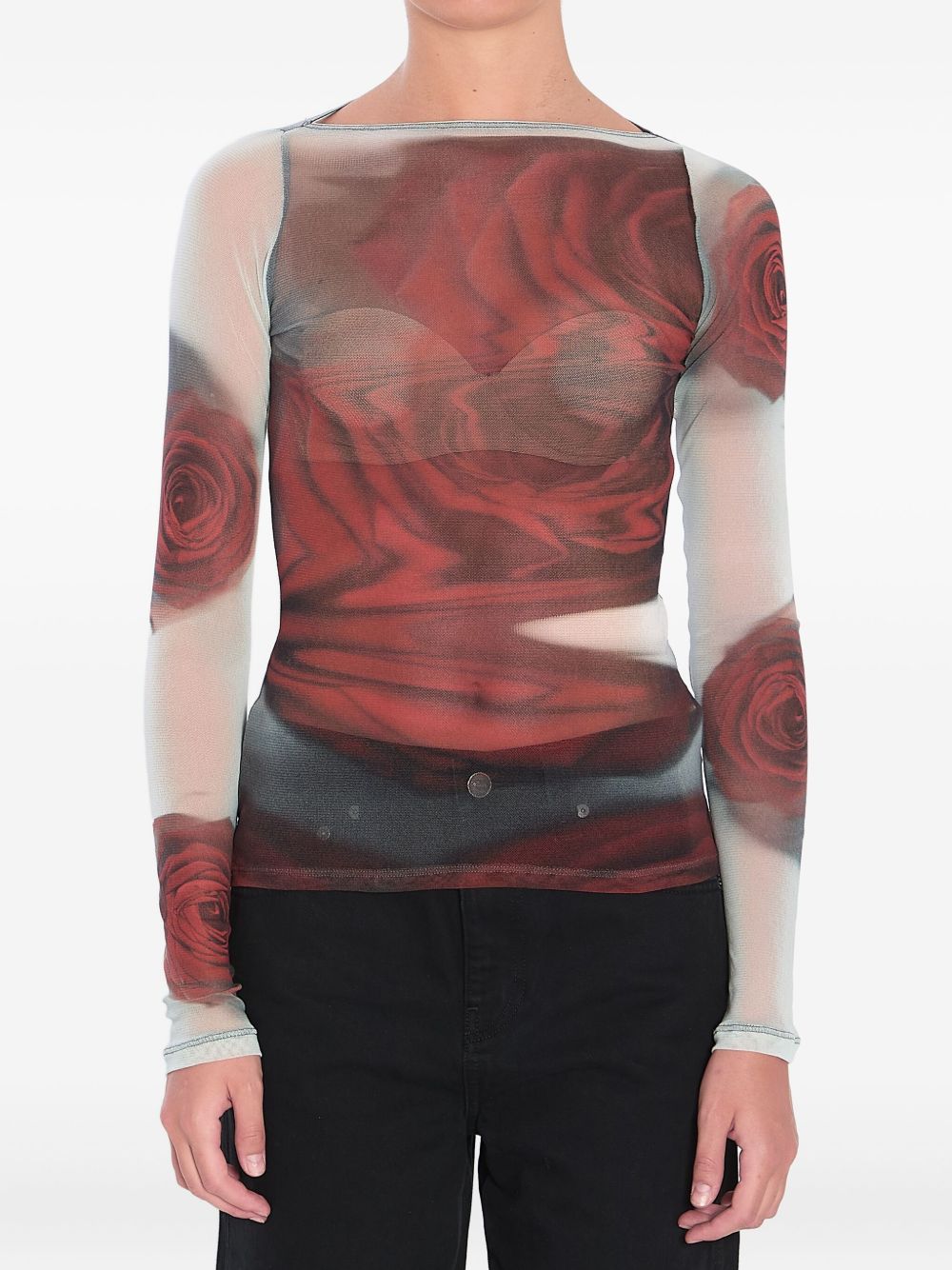Fitted Long-Sleeve Tulle Top