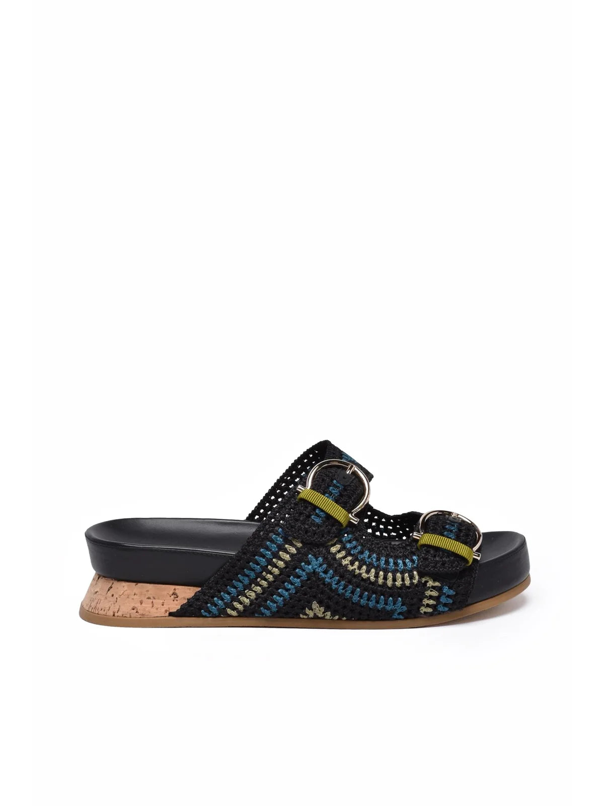 Shaula Raffia Wedge Mules - Black