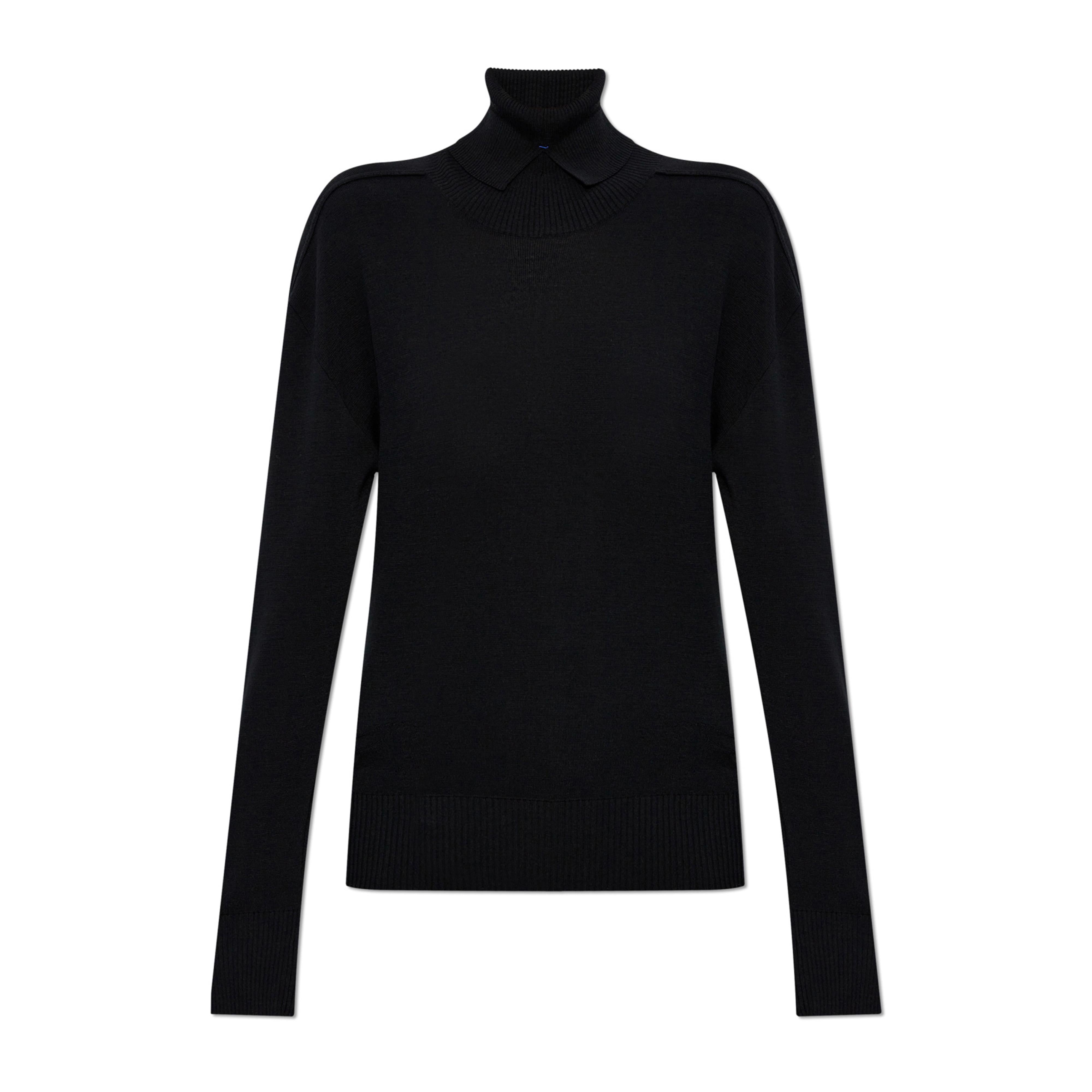 Black Ribbed Detail Sweater With High Collar