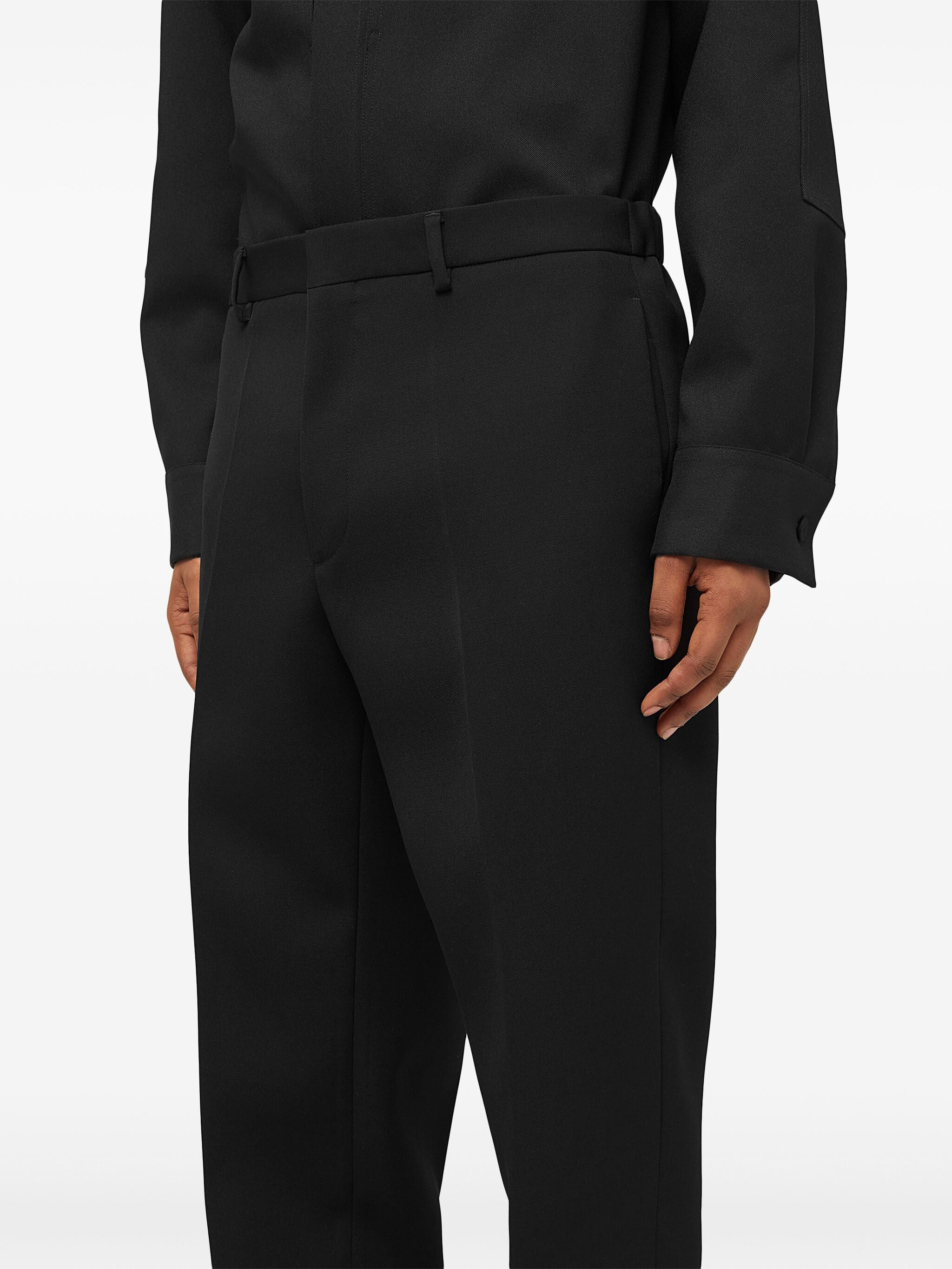Black Tapered Wool Gabardine Trousers