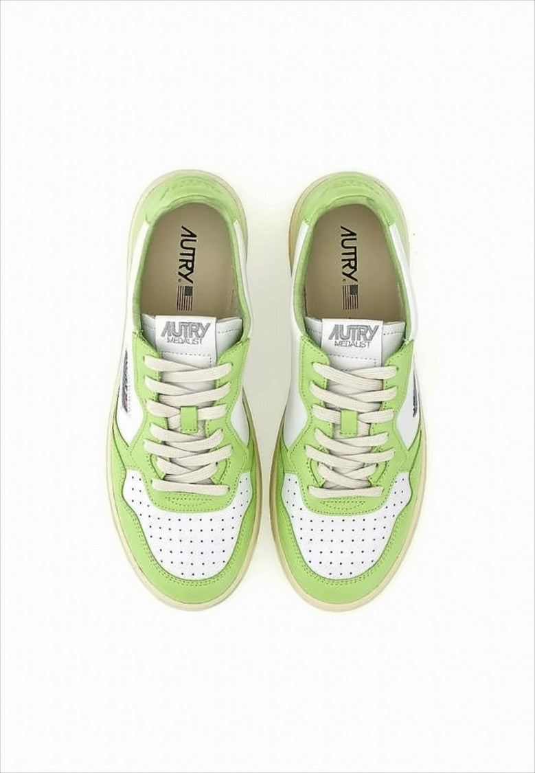 Low-Top Sneakers with Perforated Toe Box and Leather Panels