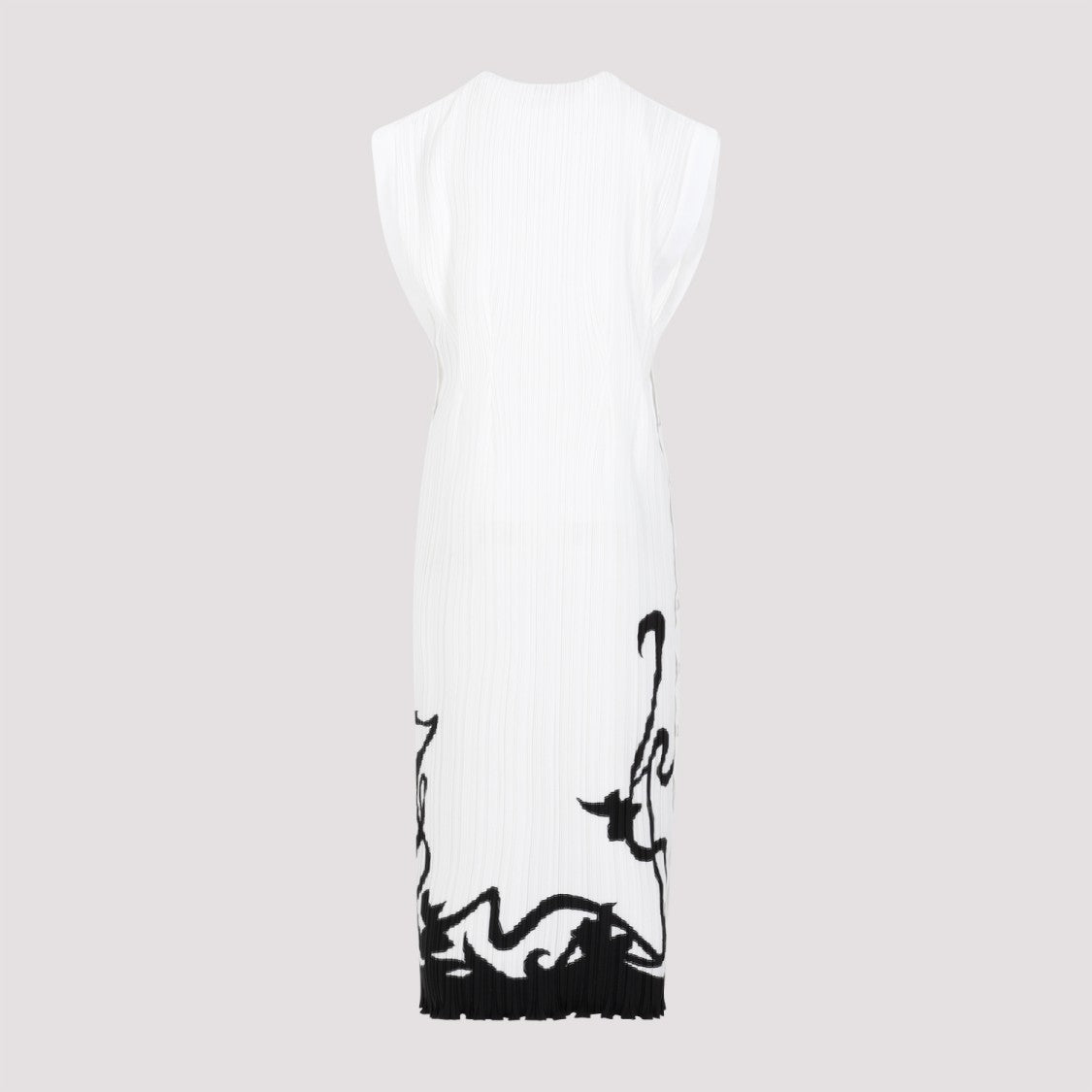 Sleeveless Pleated Off White Polyester Midi Dress