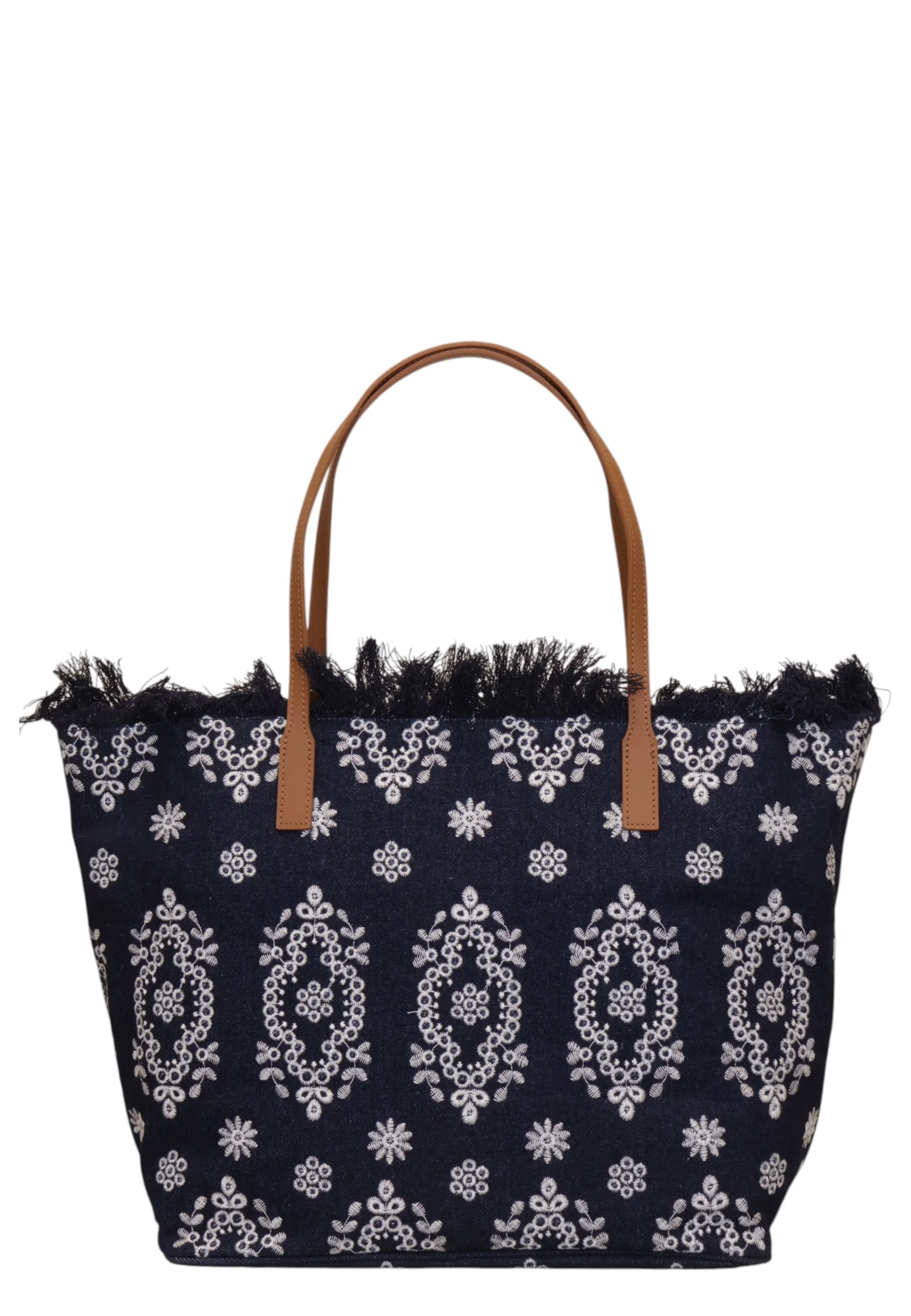 Large Tote Bag with Floral Embroidery