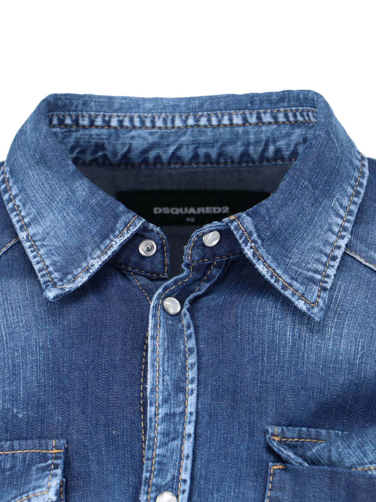 Blue Western Stretch Denim Logo Shirt