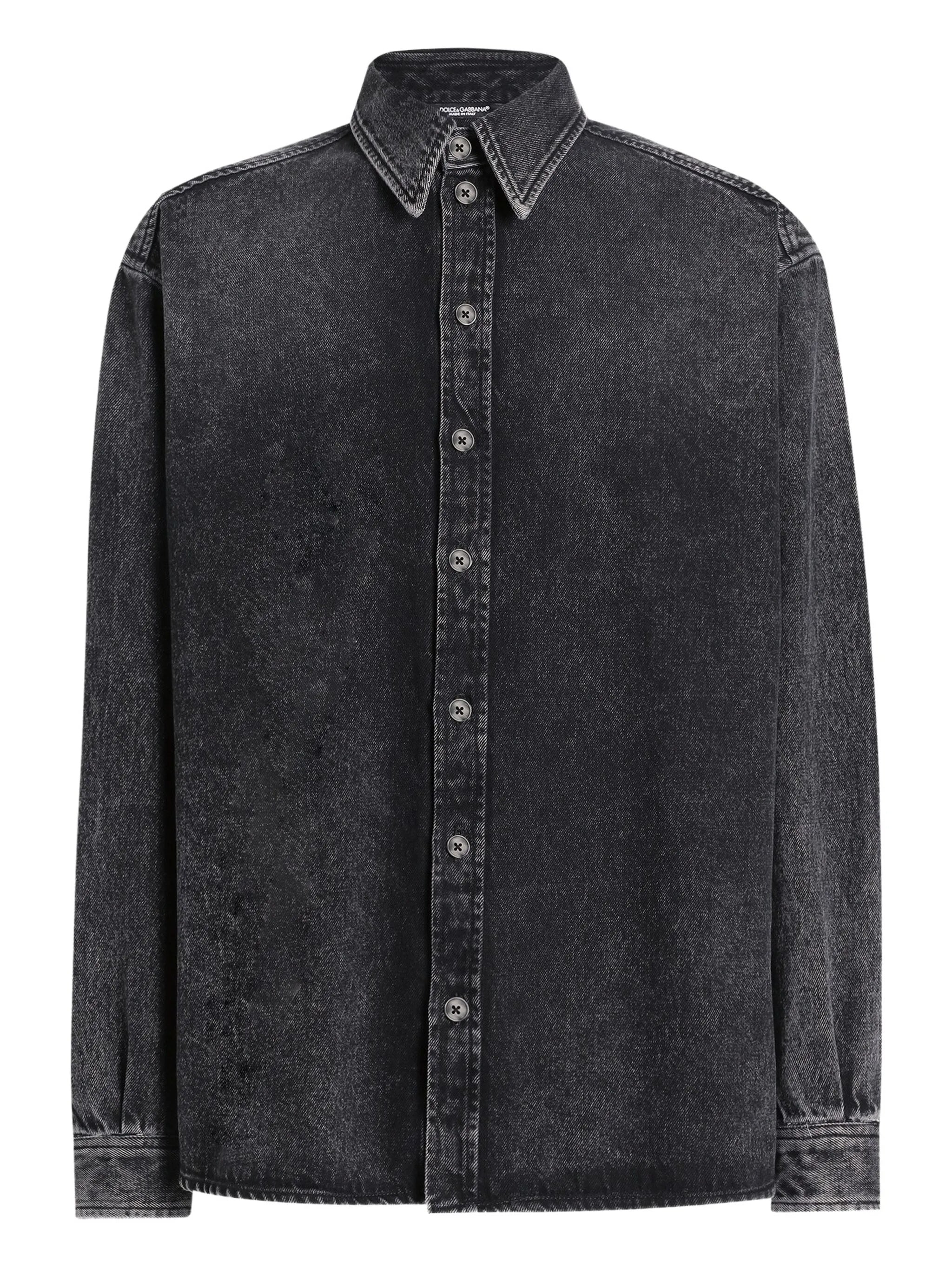 Washed Black Denim Classic Collar Shirt