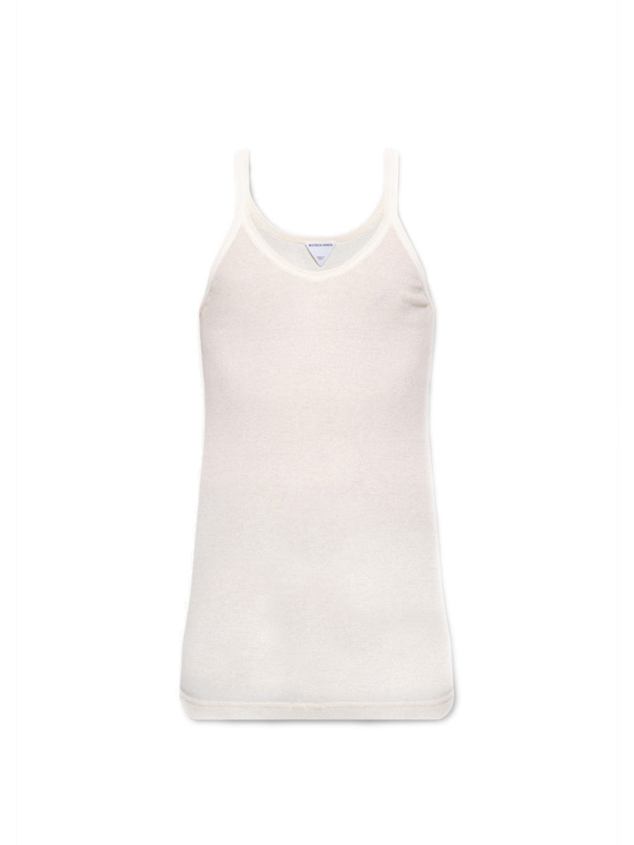 Ribbed Cotton Tank Top with Round Neckline