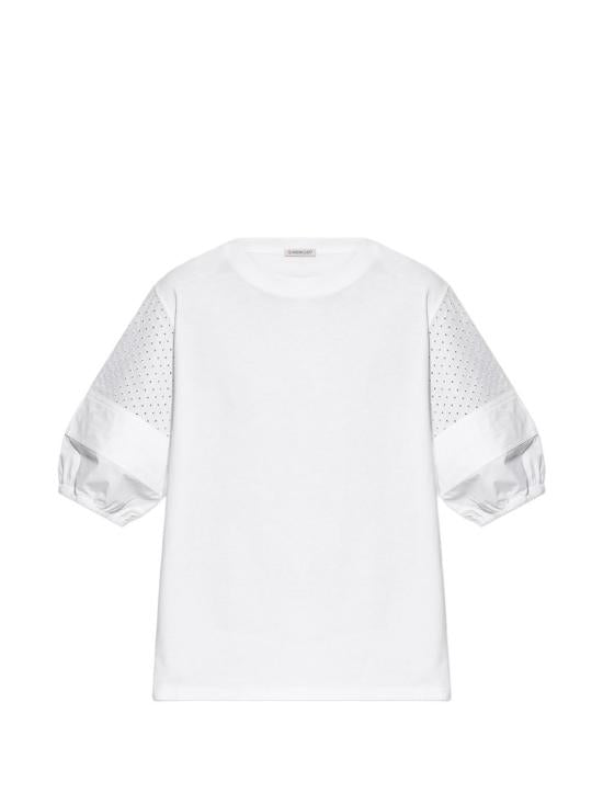 Puffed Sleeve Cotton Jersey Top With Eyelet Detailing