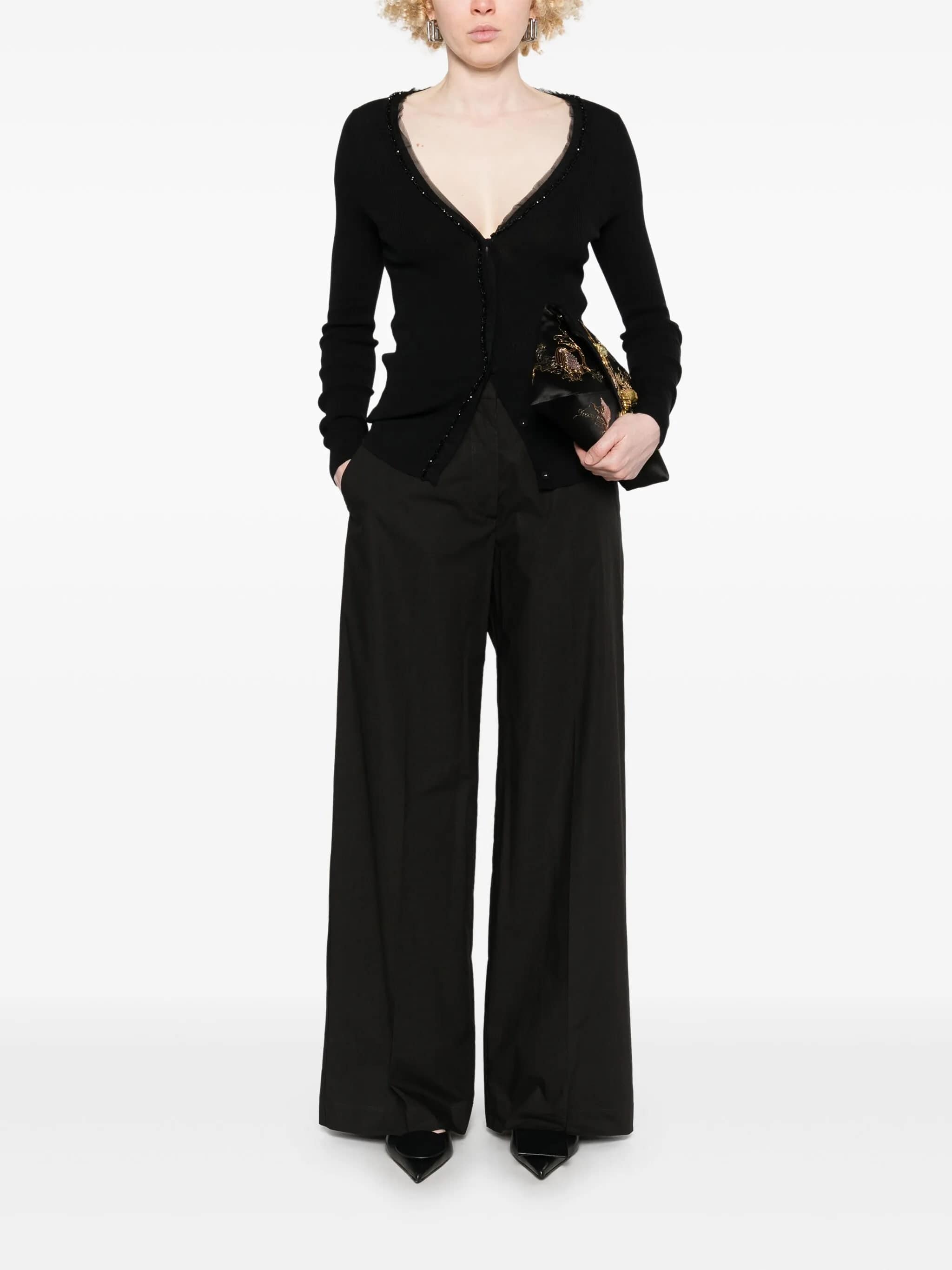 Pantaloni Wide Leg Drawstring Cotton Pants