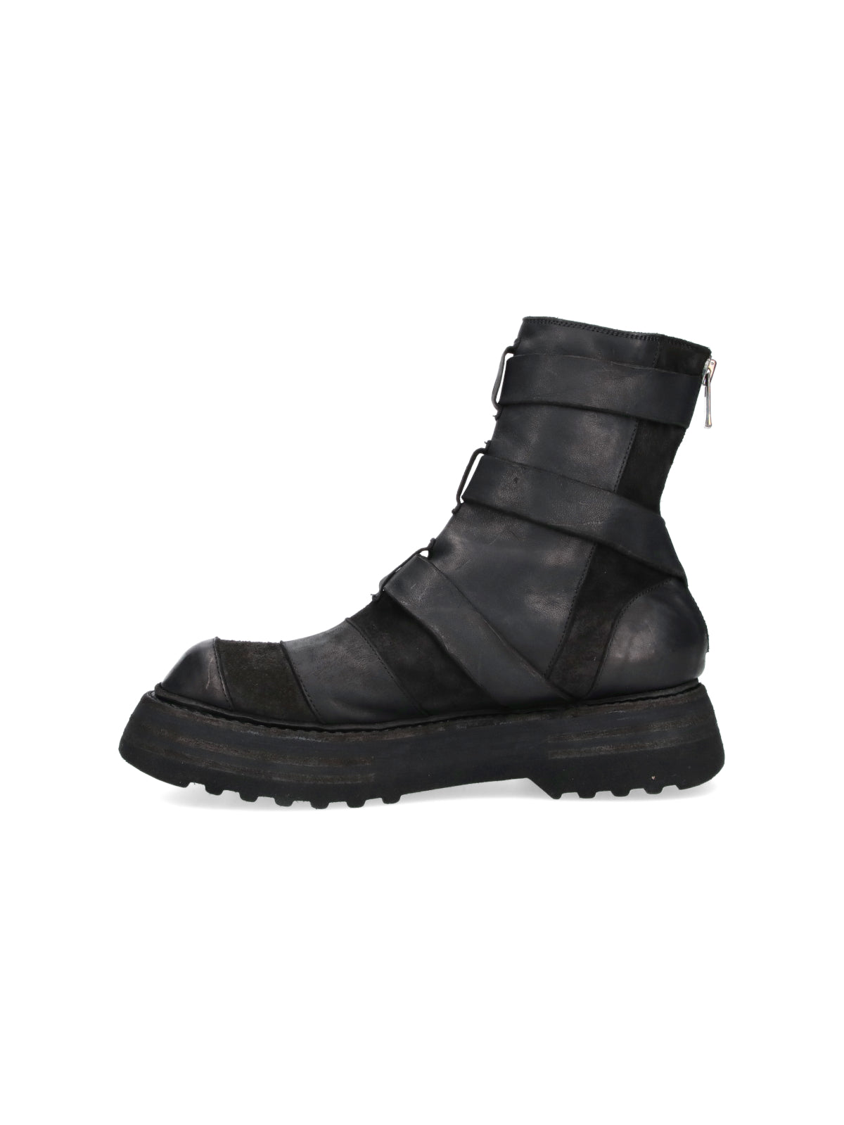 Black Rugged Buckle Strap Boots