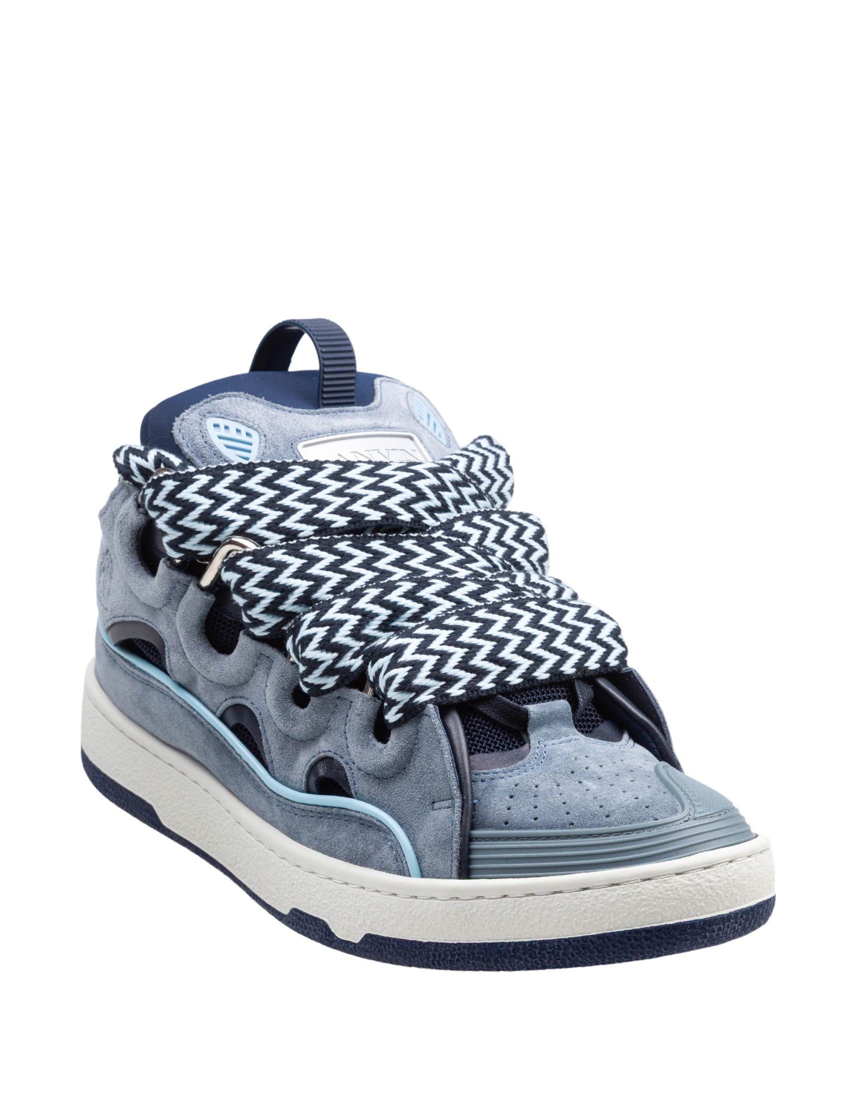 Curb Leather And Fabric Sneakers With Zigzag Laces
