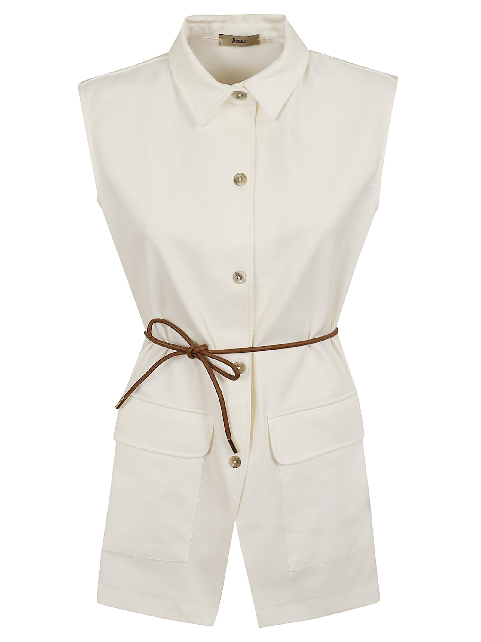 Sleeveless White Vest with Faux Leather Belt