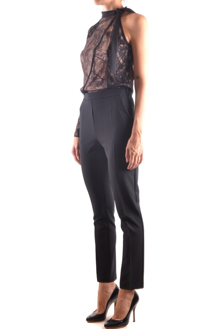 Asymmetrical Lace Top Ensemble With Tailored Pants