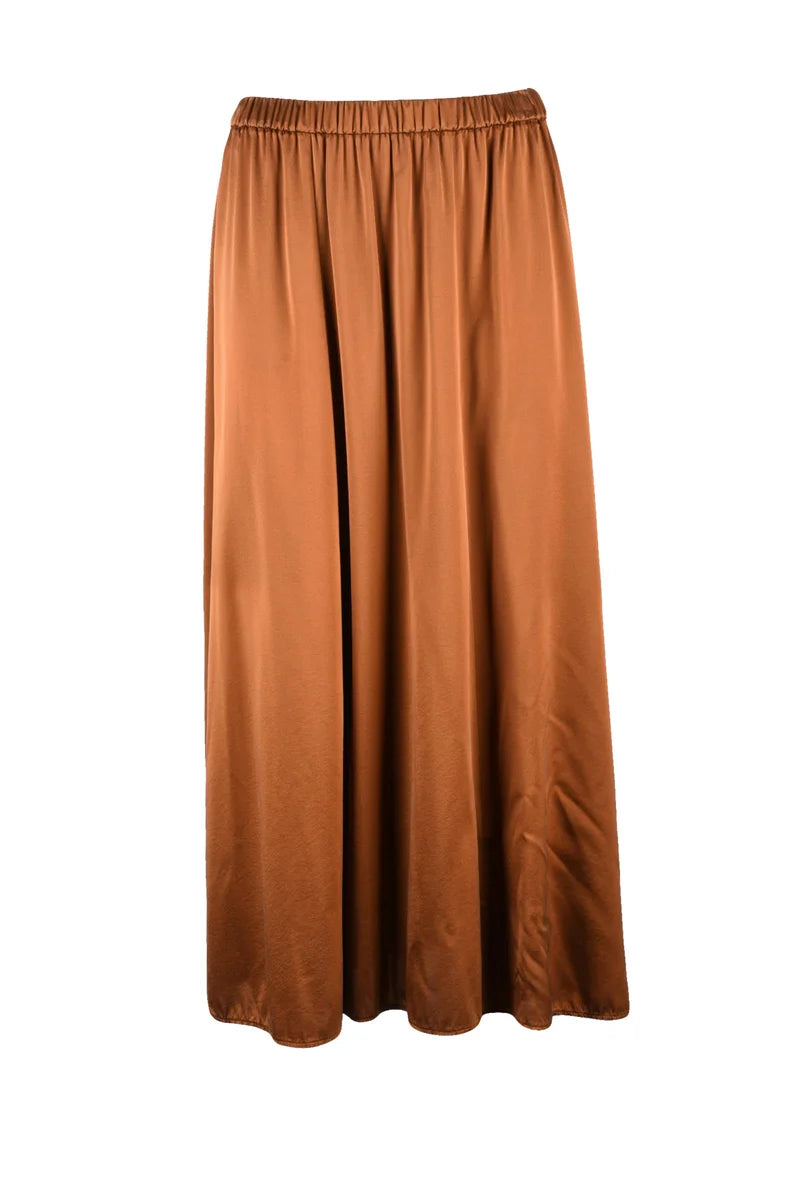 Long Satin Skirt - Brown