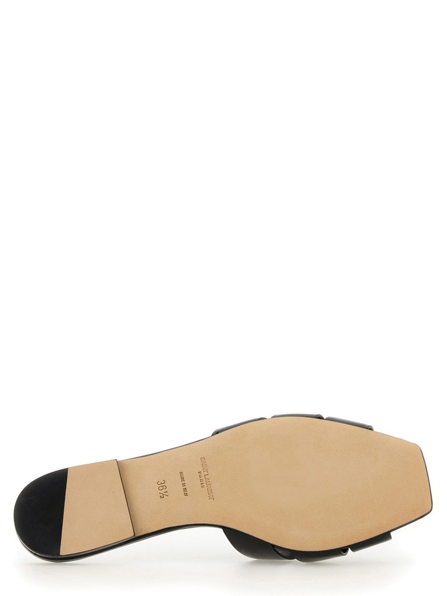 Black Glossy Calfskin Flat Tribute Sandals