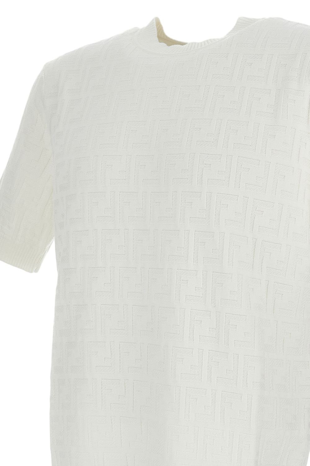 Żakardowy T-Shirt z Okrągłym Dekoltem i Prążkowanymi Wykończeniami