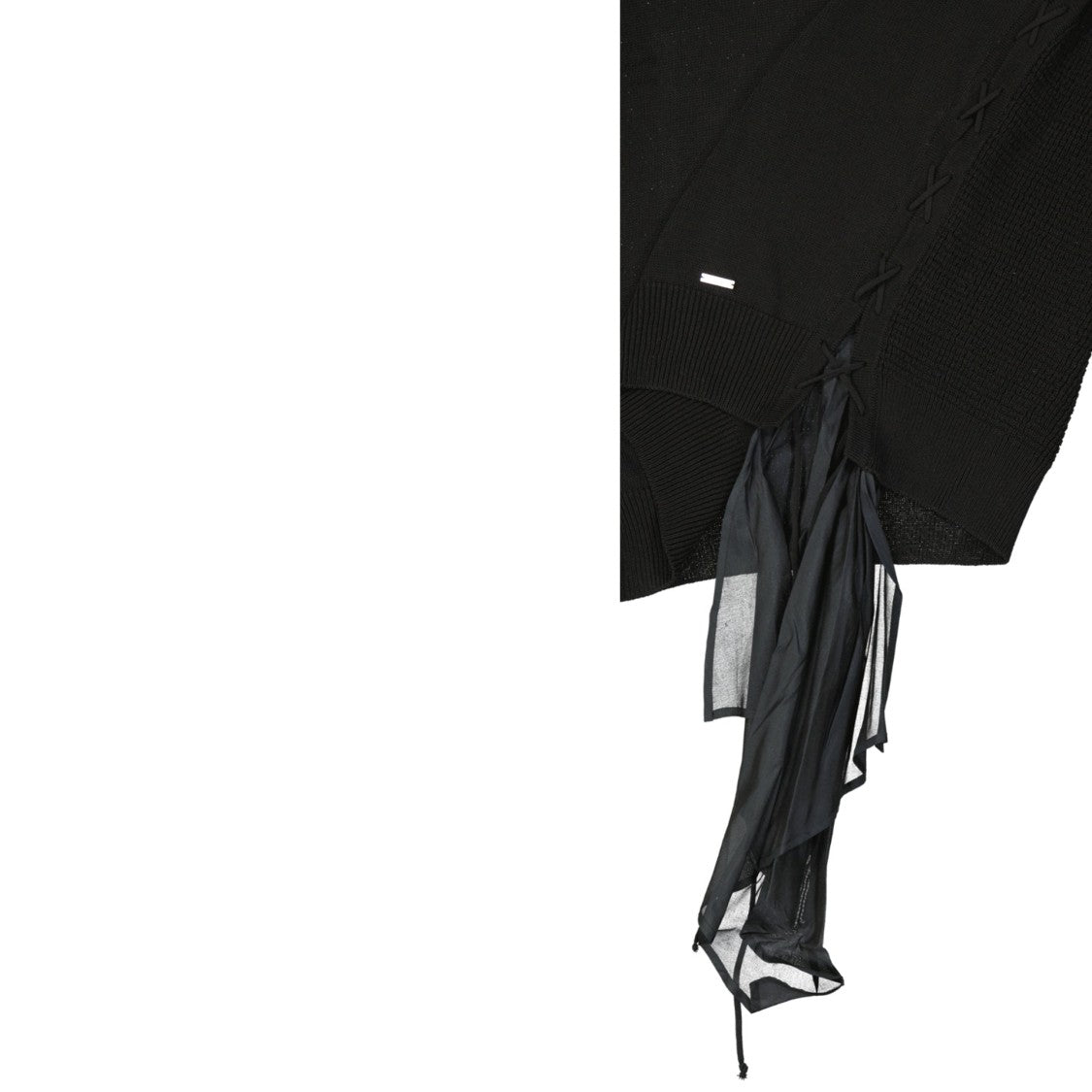 Cotton Sweater With Drawstring And Sheer Details