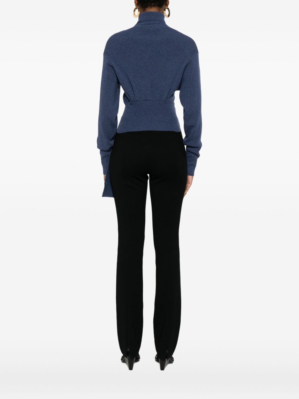 Deep Blue Wool Blend Long Sleeve Top