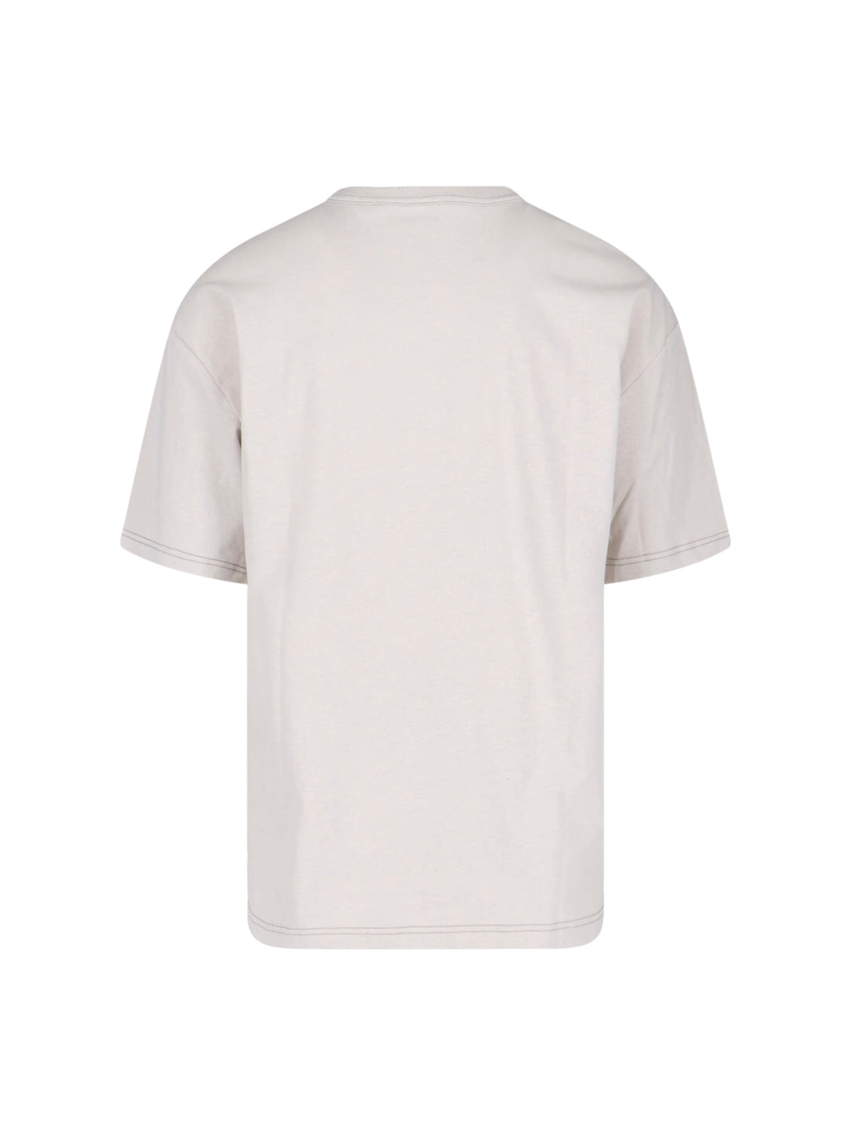 Cream Cotton-Linen Contrast Stitching T-Shirt