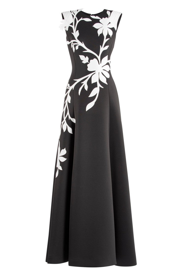 Neoprene Dress With Floral Embroidery