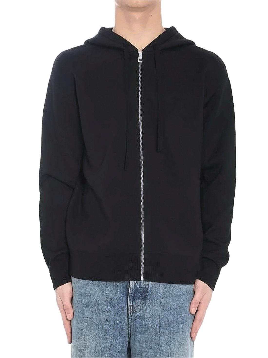 Black Wool Blend Zip-Up Hoodie