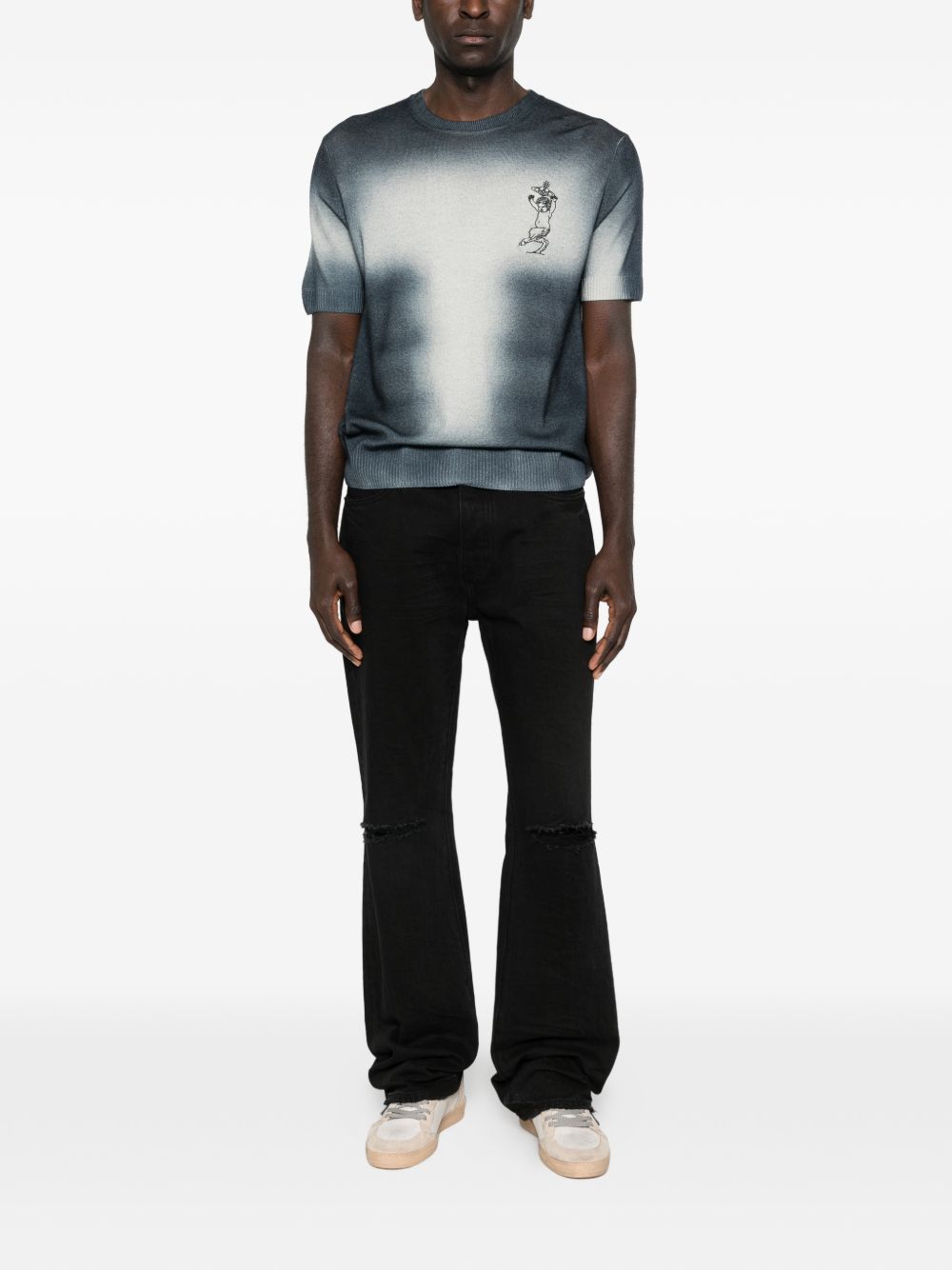 Gradient Knit Blue T-Shirt With Ribbed Details