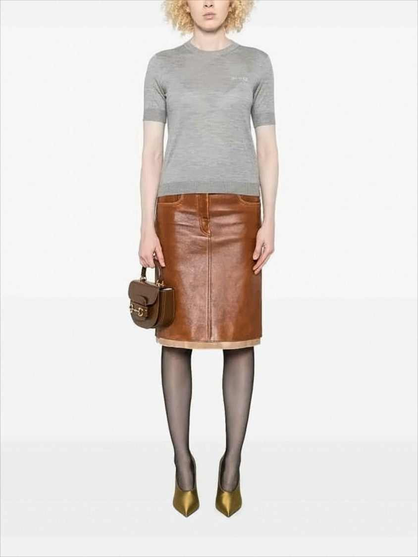 Fitted Short-Sleeved Knit Top in Cashmere