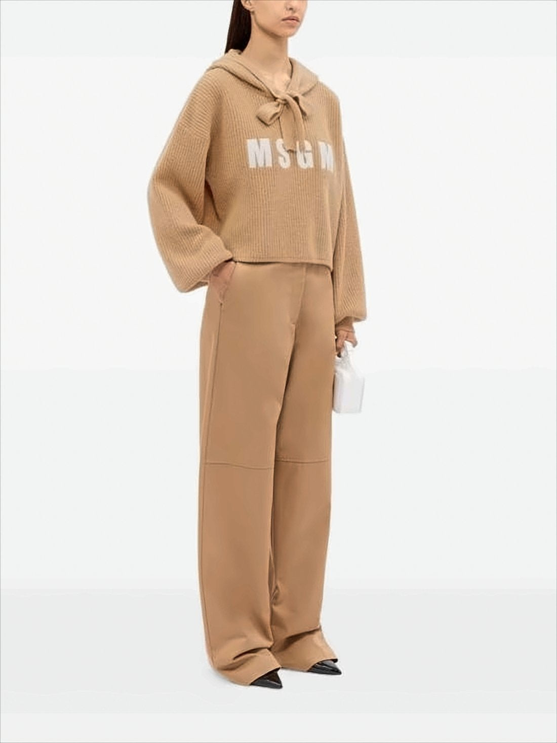 Ribbed Knit Cropped Hoodie with Graphic Lettering
