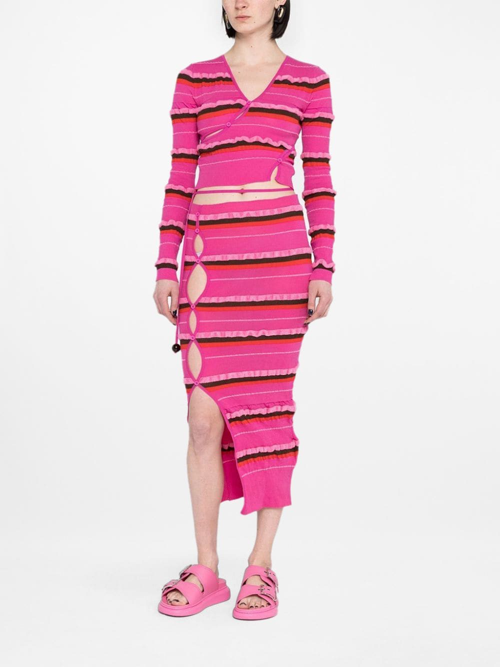 Asymmetrical Pink Knitted Midi Skirt